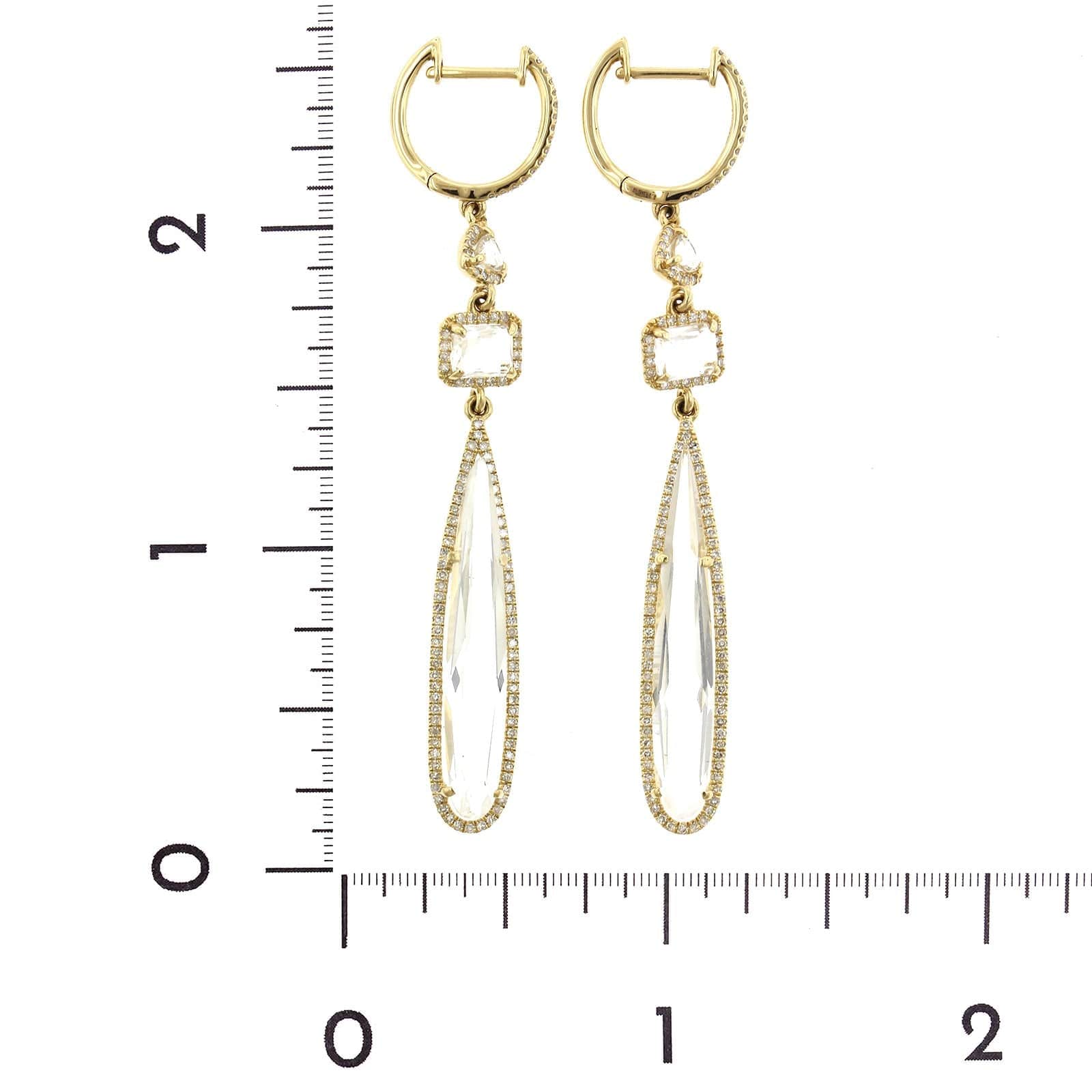 14K Yellow Gold White Topaz Diamond Drop Earrings - Image 2