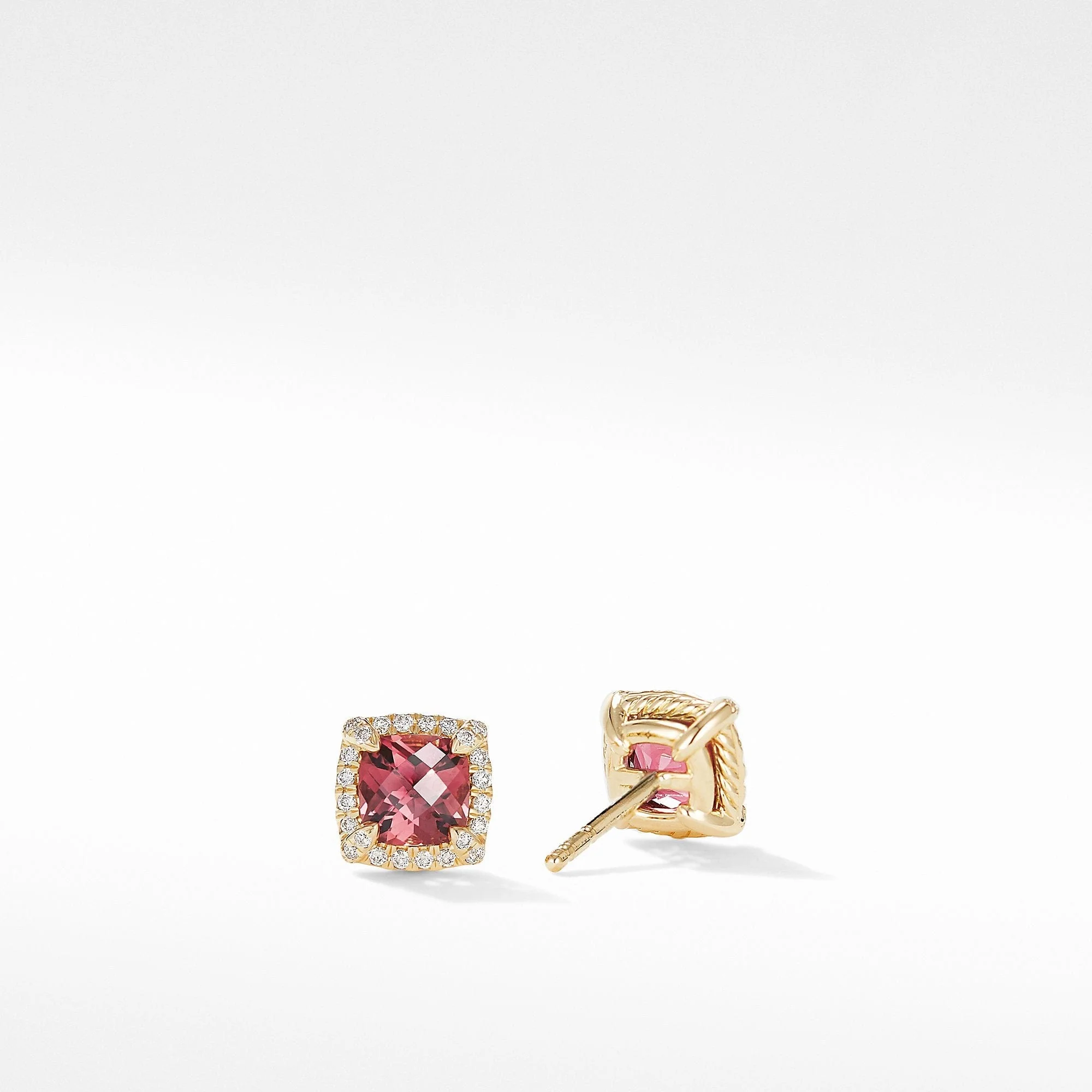 Petite Chatelaine® Pavé Bezel Stud Earrings in 18K Yellow Gold with Pink Tourmaline - Image 2