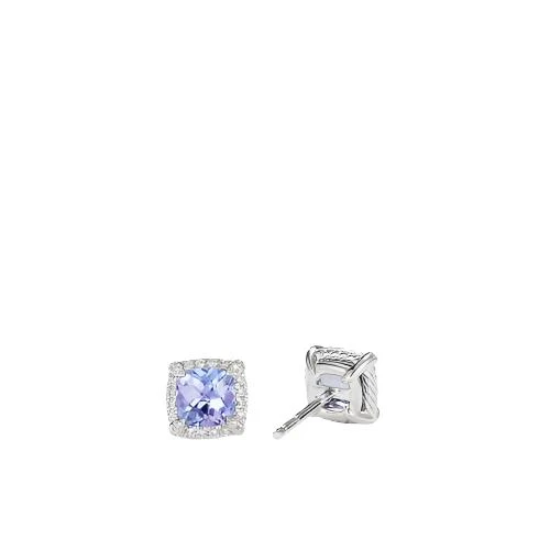 Petite Chatelaine® Pavé Bezel Stud Earrings in 18K White Gold with Tanzanite - Image 2