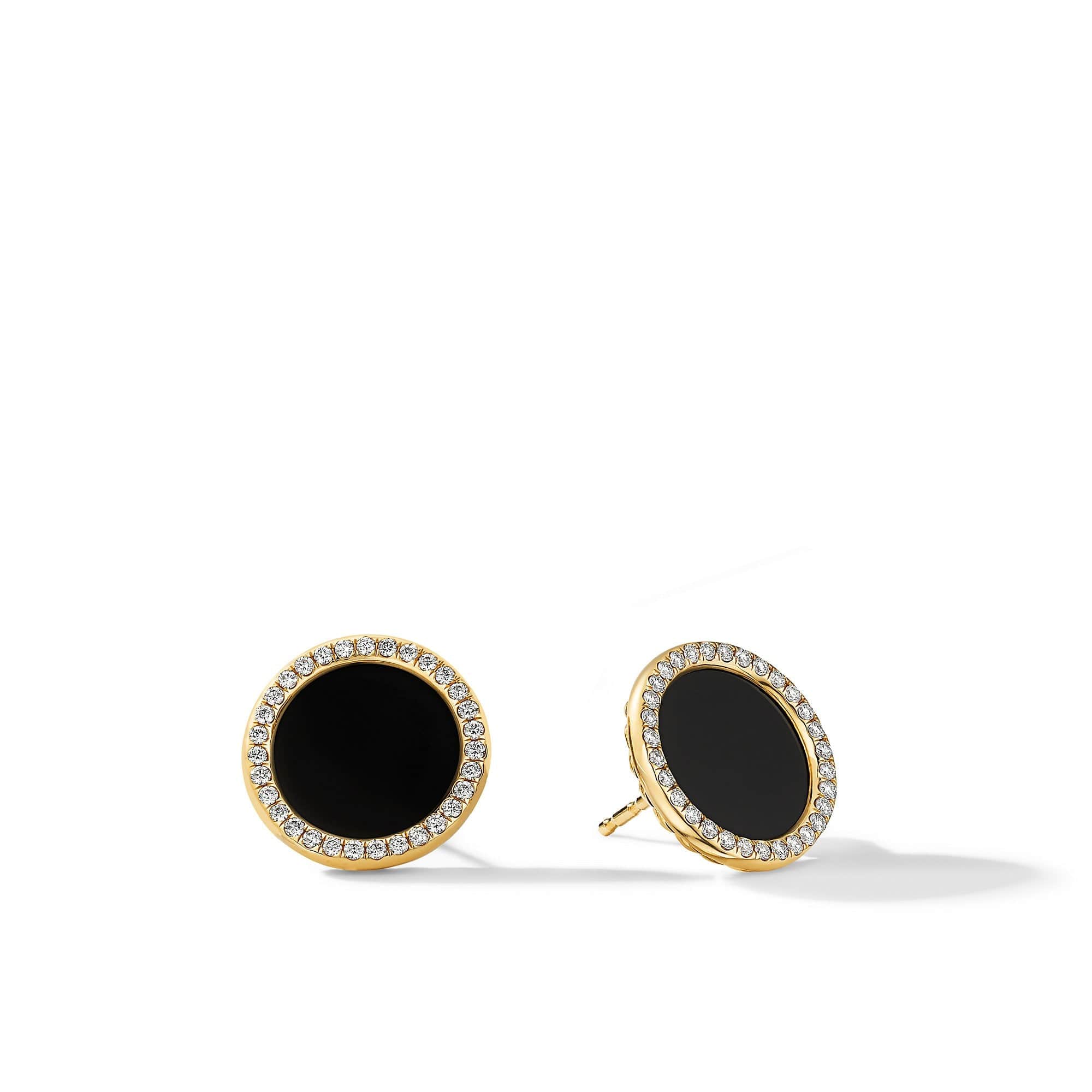DY Elements Button Stud Earrings in 18K Yellow Gold with Black Onyx and Pavé Diamonds