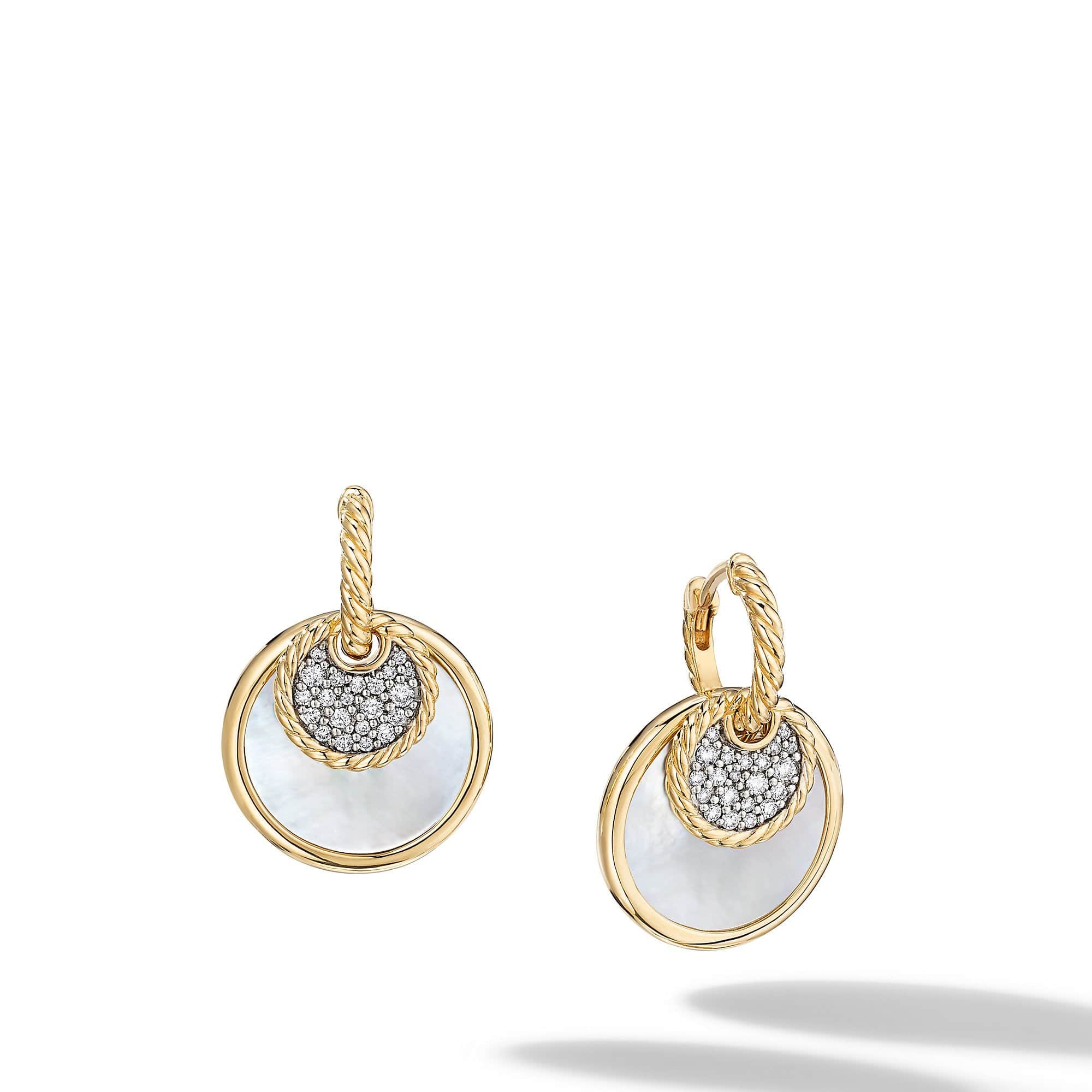 DY Elements Convertible Drop Earrings in 18K Yellow Gold with Black Onyx and Mother of Pearl and Pavé Diamonds - Image 2