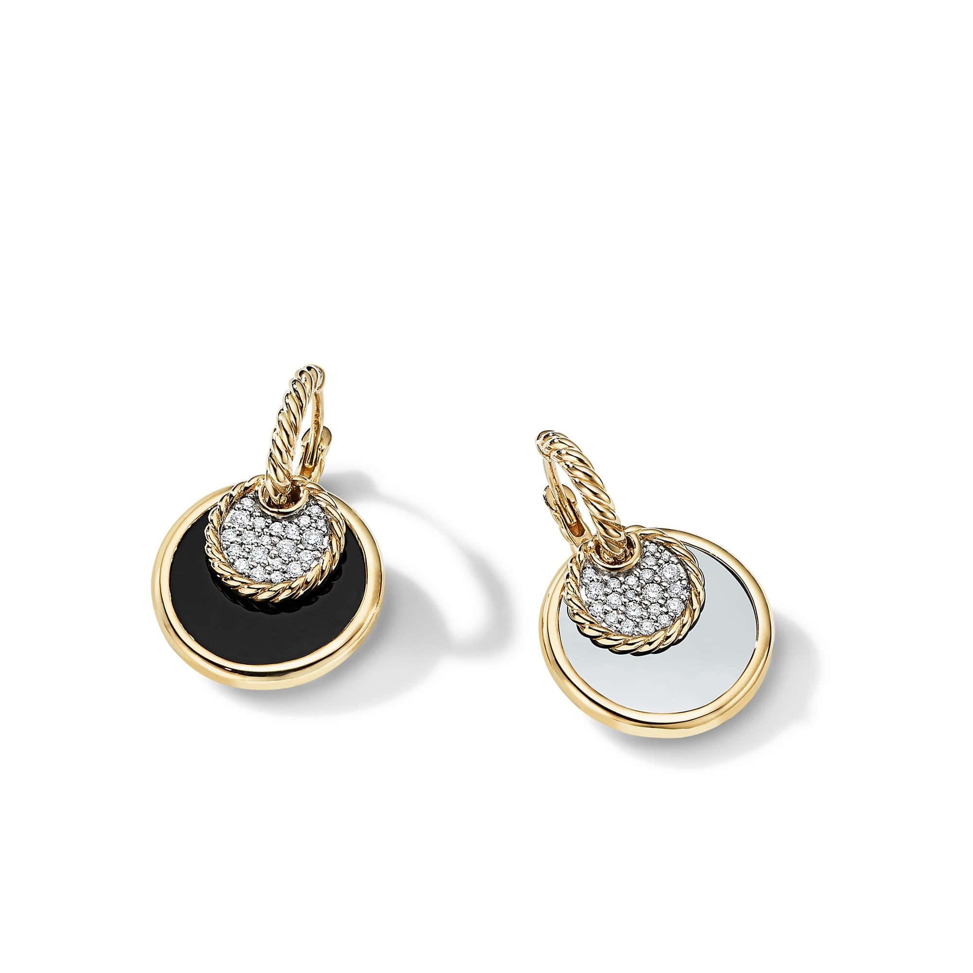 DY Elements Convertible Drop Earrings in 18K Yellow Gold with Black Onyx and Mother of Pearl and Pavé Diamonds - Image 3