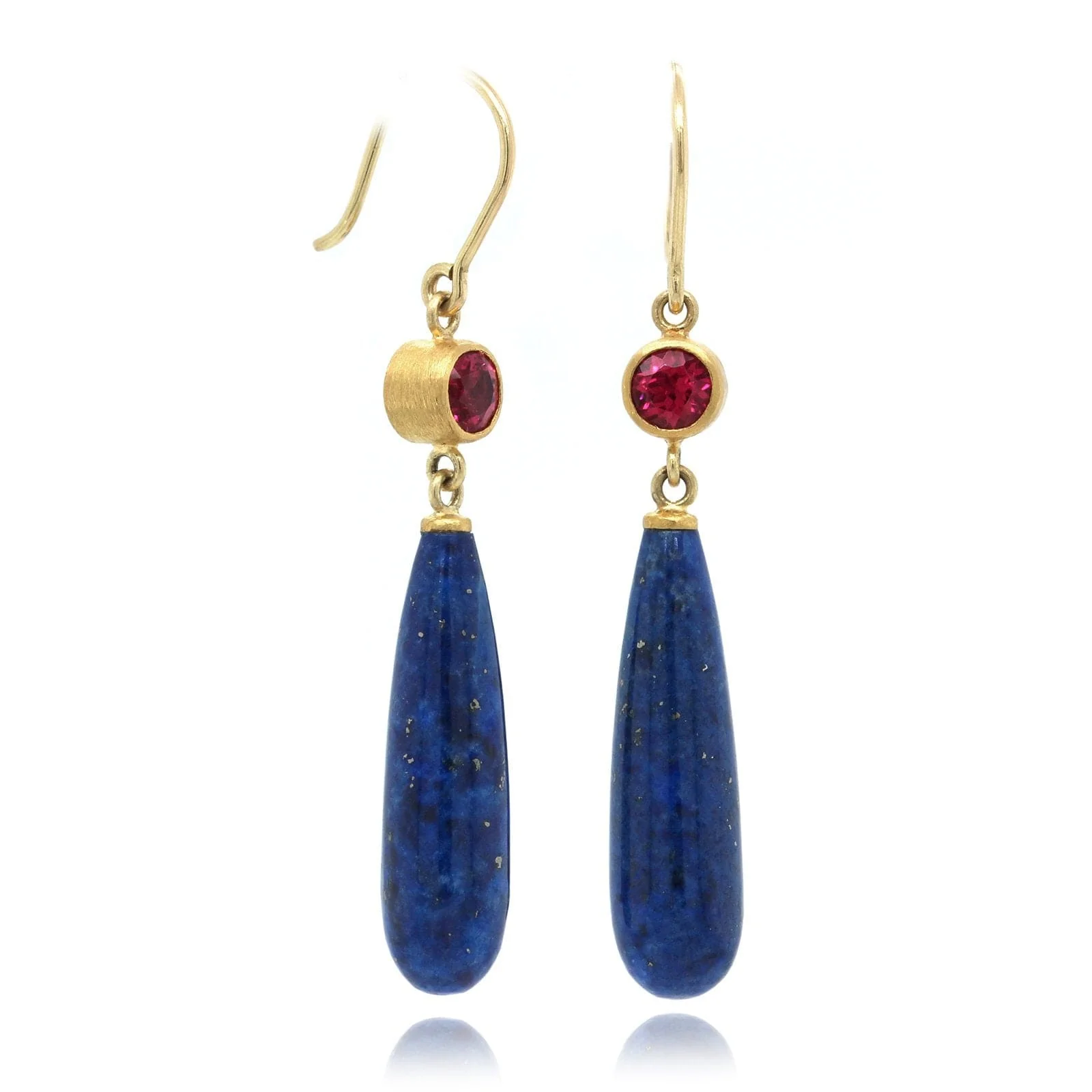 Mallary Marks 18K Yellow Gold Rubellite and Lapis Drop Earrings - Image 4