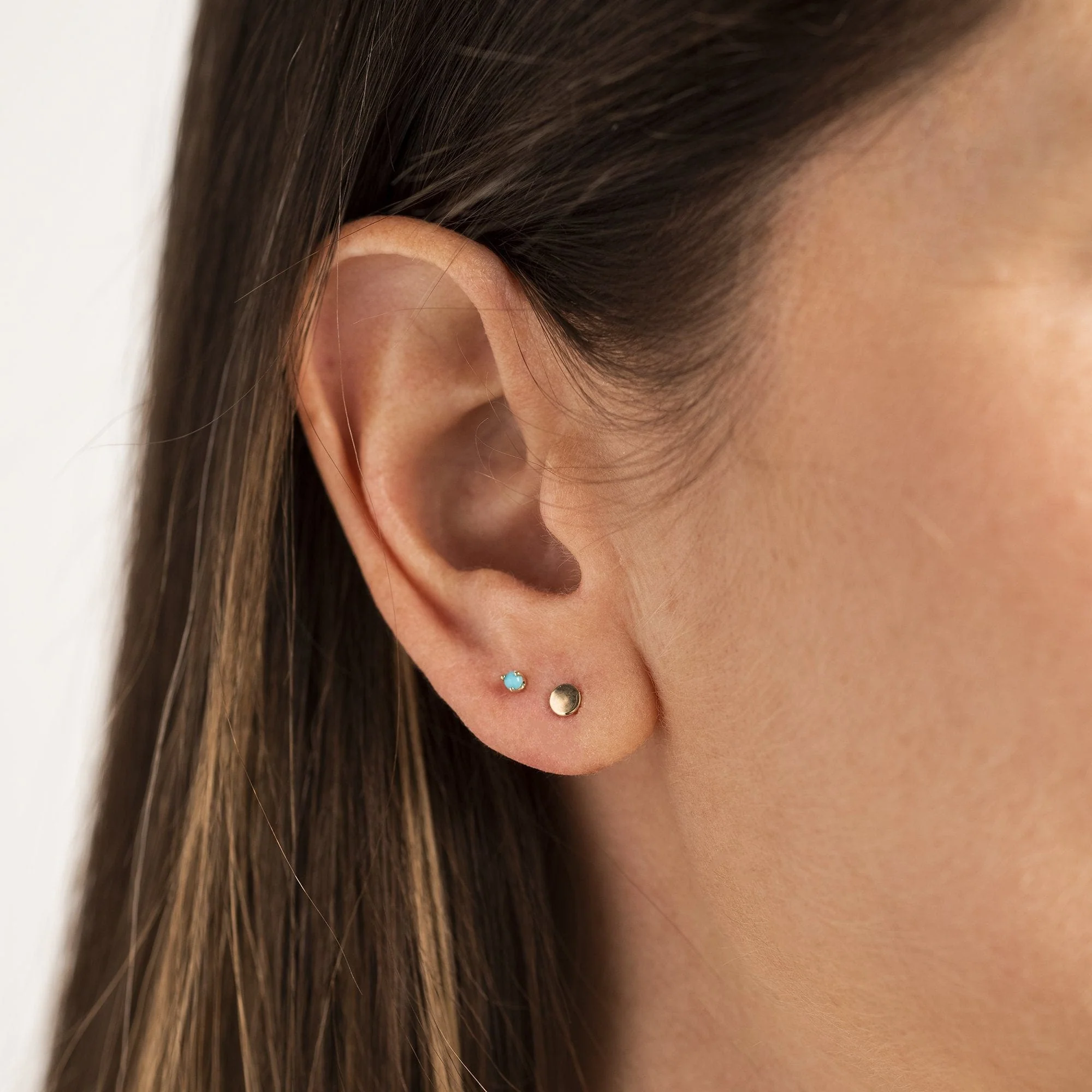 14K Yellow Gold Turquoise Stud Earrings - Image 2