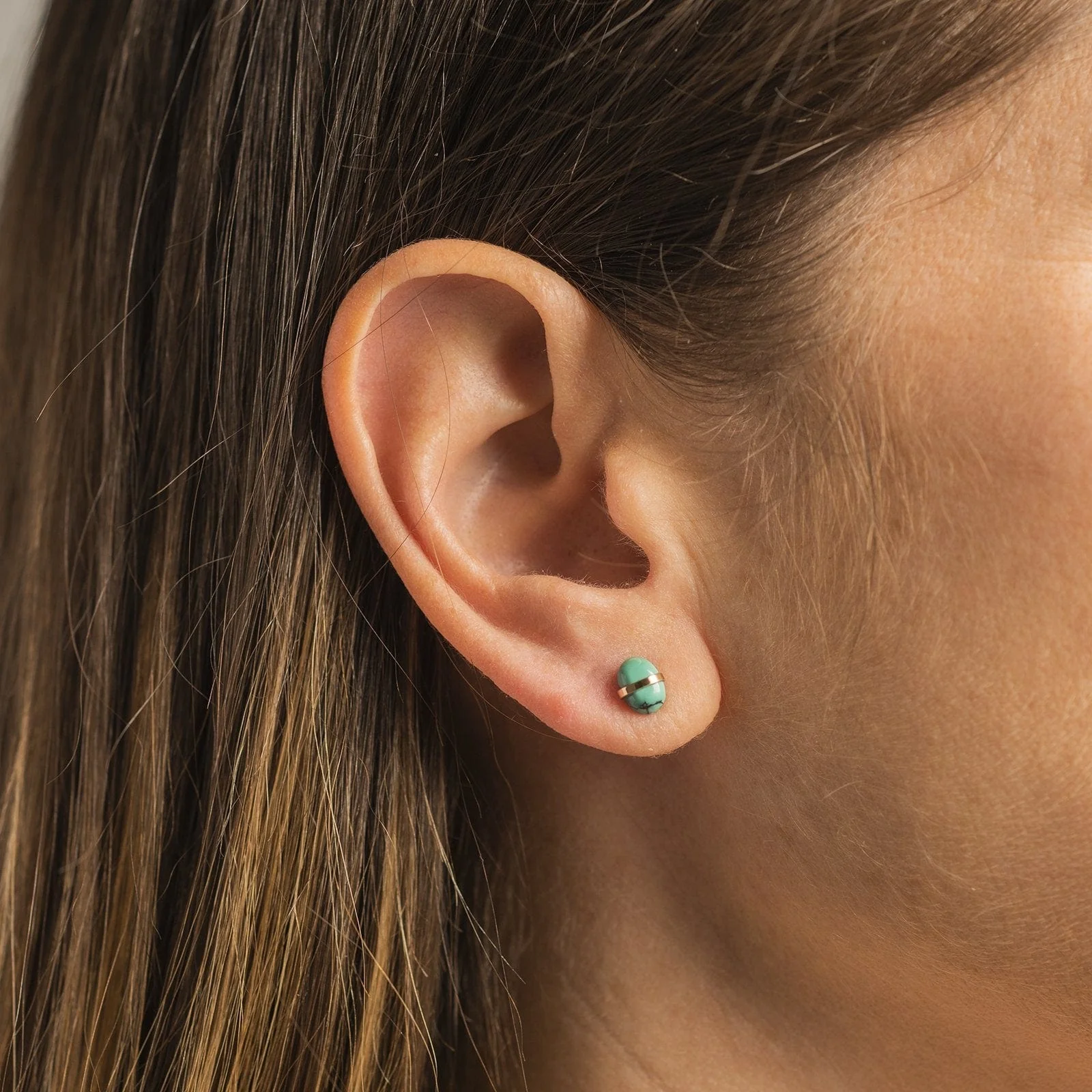 14K Yellow Gold Turquoise Stud Earrings - Image 2