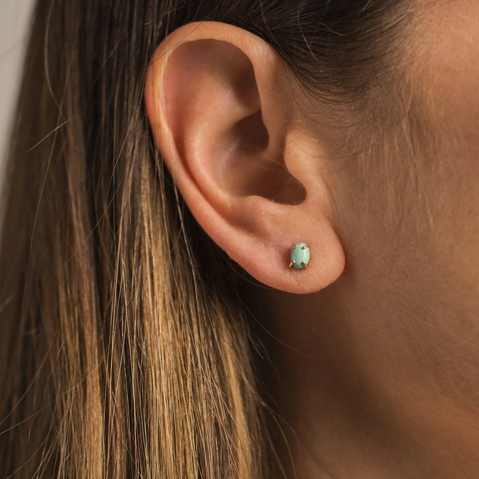 14K Yellow Gold Turquoise Stud Earrings - Image 2