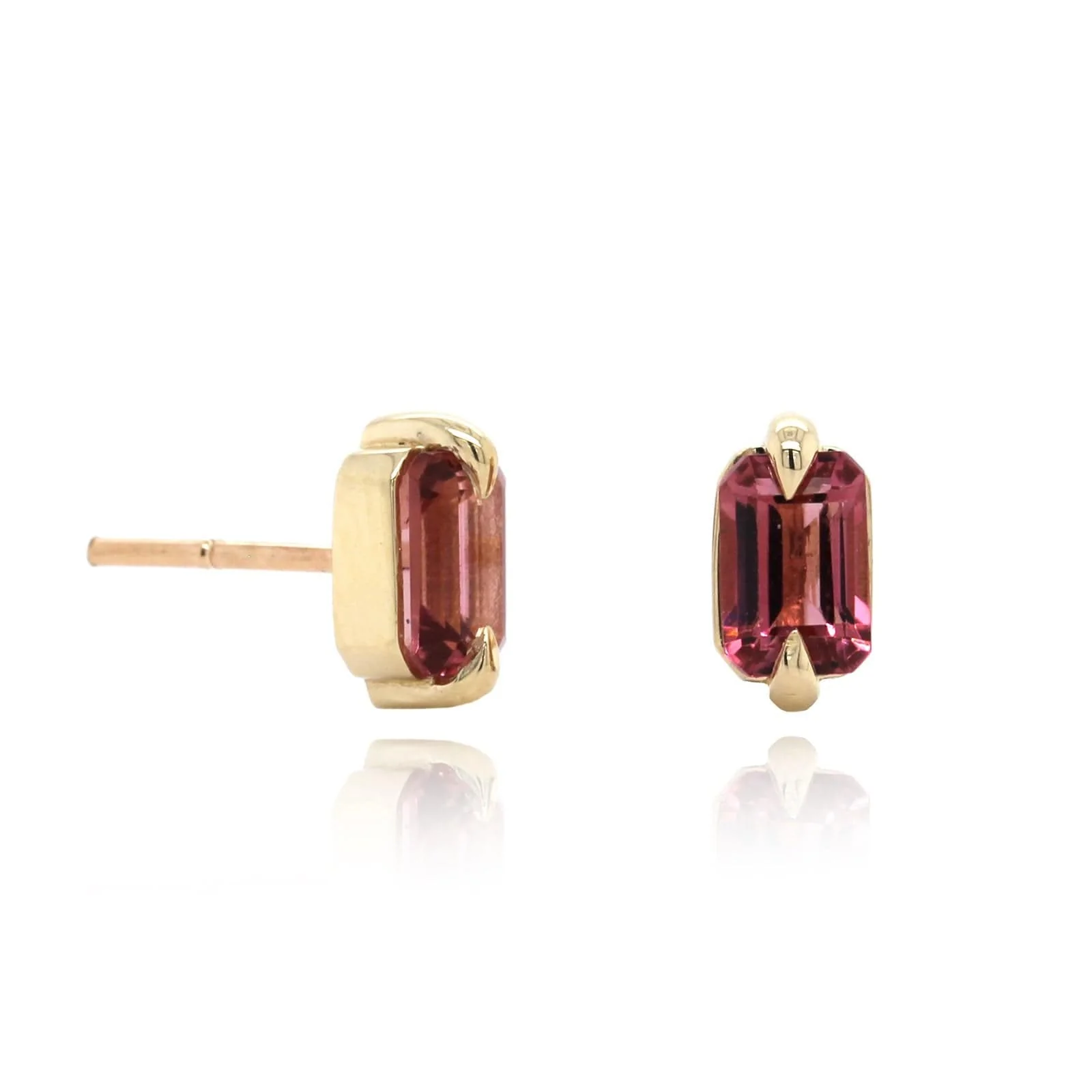 14K Yellow Gold Pink Tourmaline Stud Earrings - Image 4
