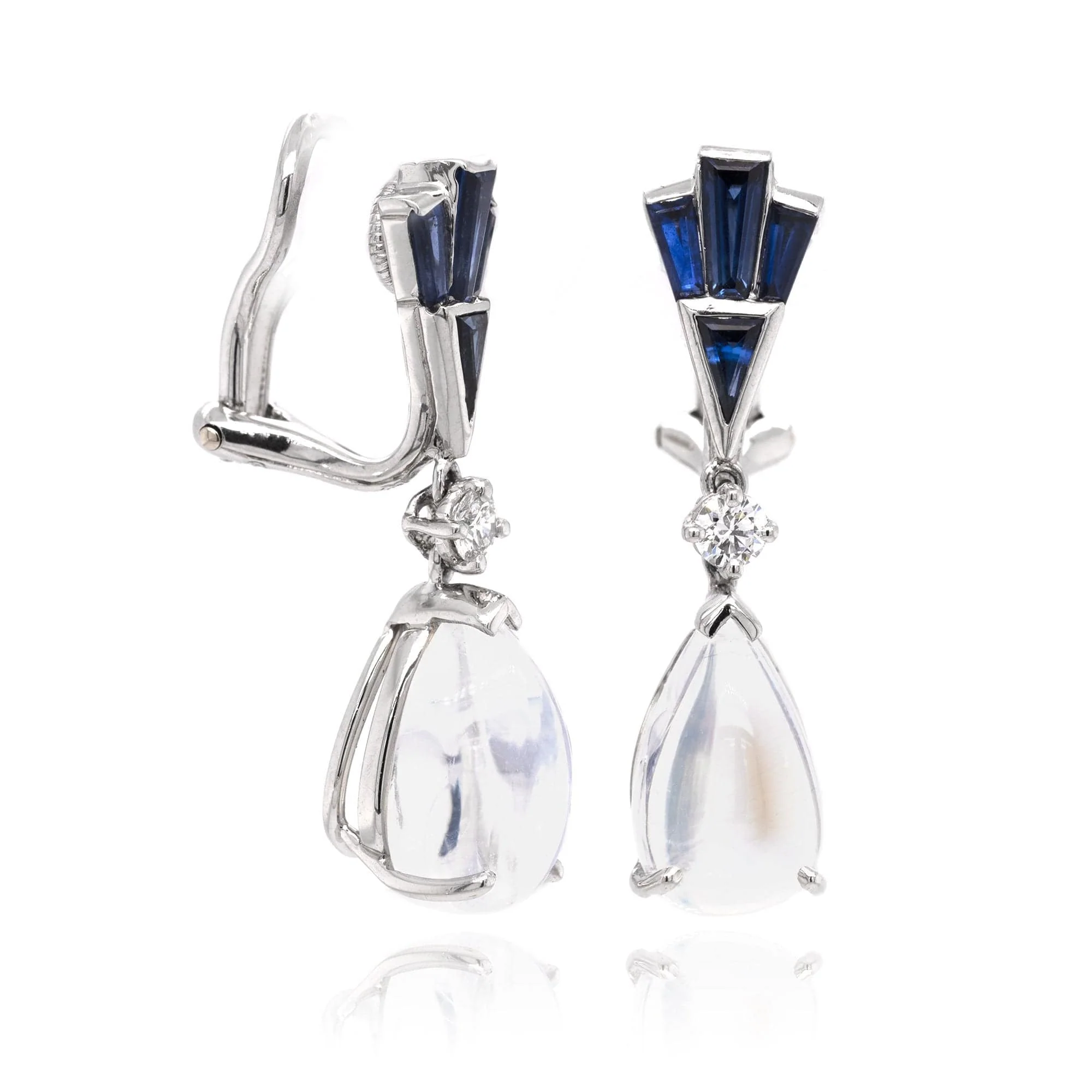 Oscar Heyman Platinum Moonstone and Sapphire Drop Earrings