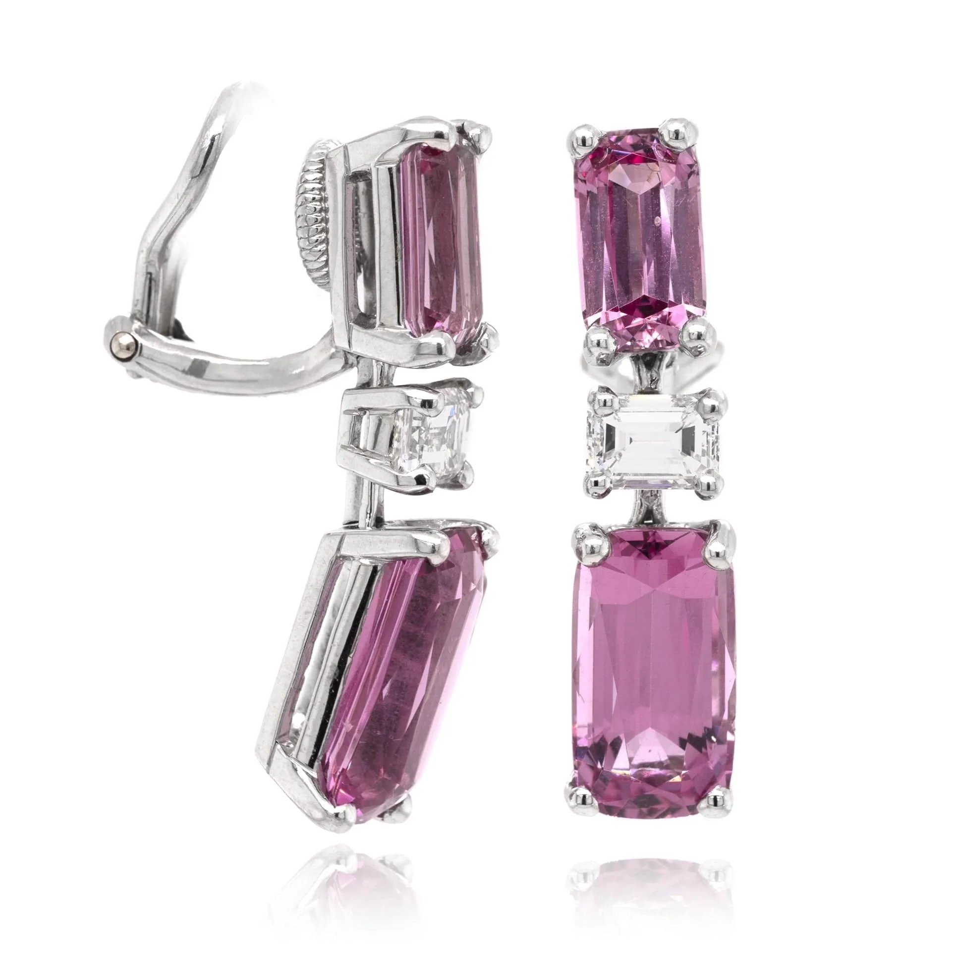 Oscar Heyman Platinum Pink Spinel and Diamond Drop Earrings - Image 3