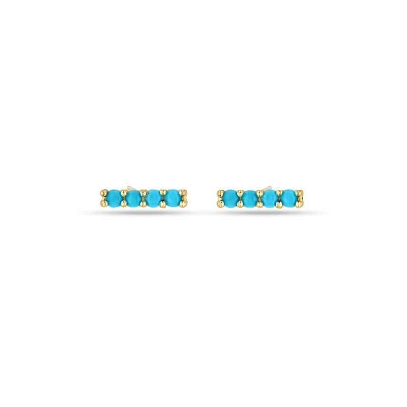 14K Yellow Gold Turquoise Bar Stud Earrings