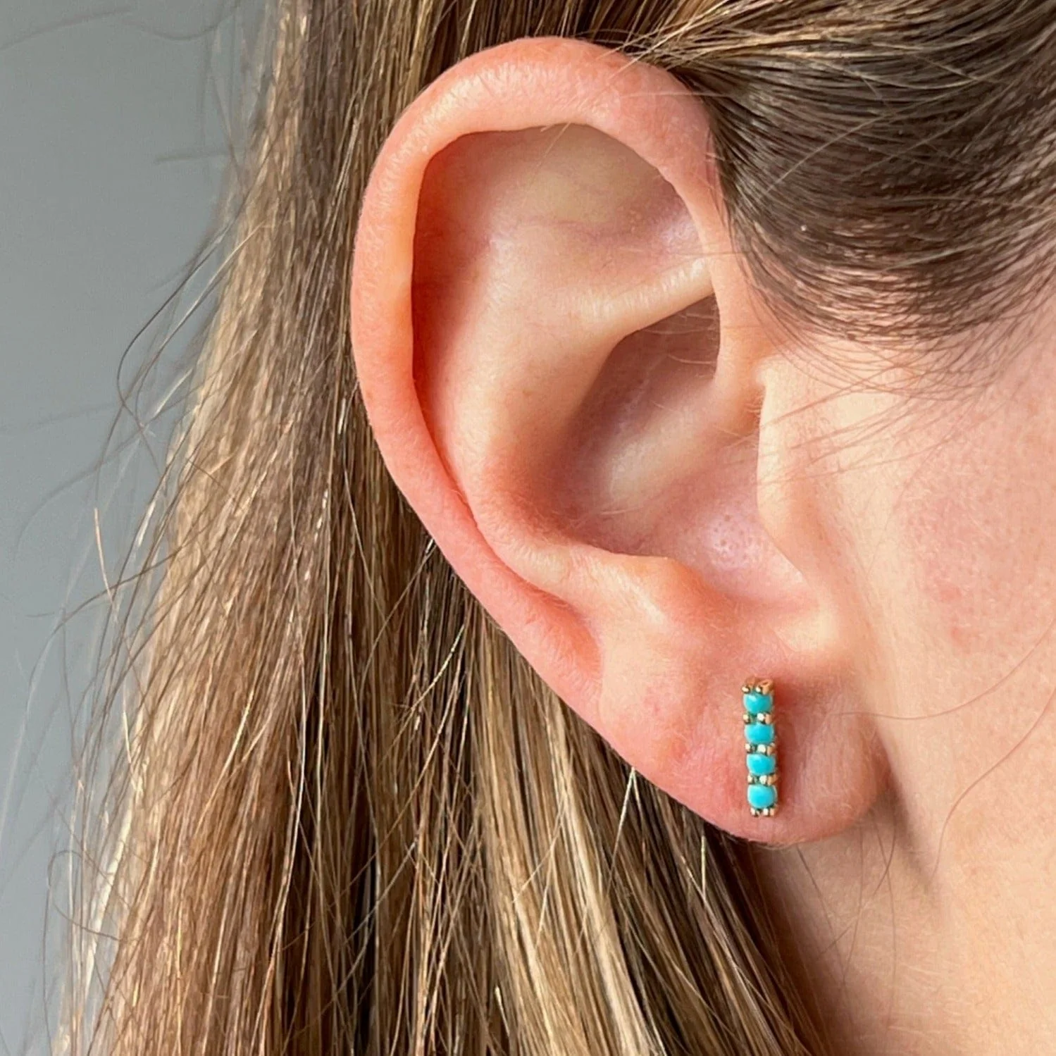 14K Yellow Gold Turquoise Bar Stud Earrings - Image 2