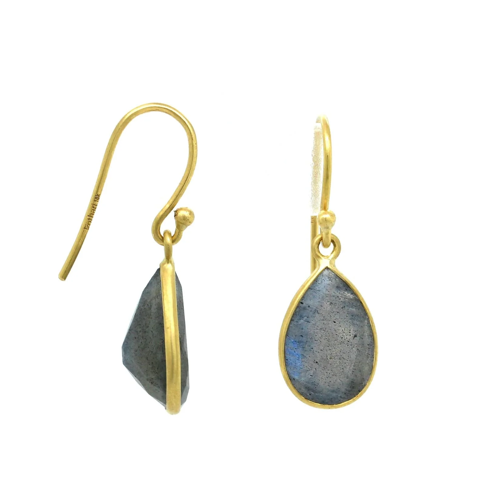 18K Yellow Gold Tear Drop Labradorite Drop Earrings