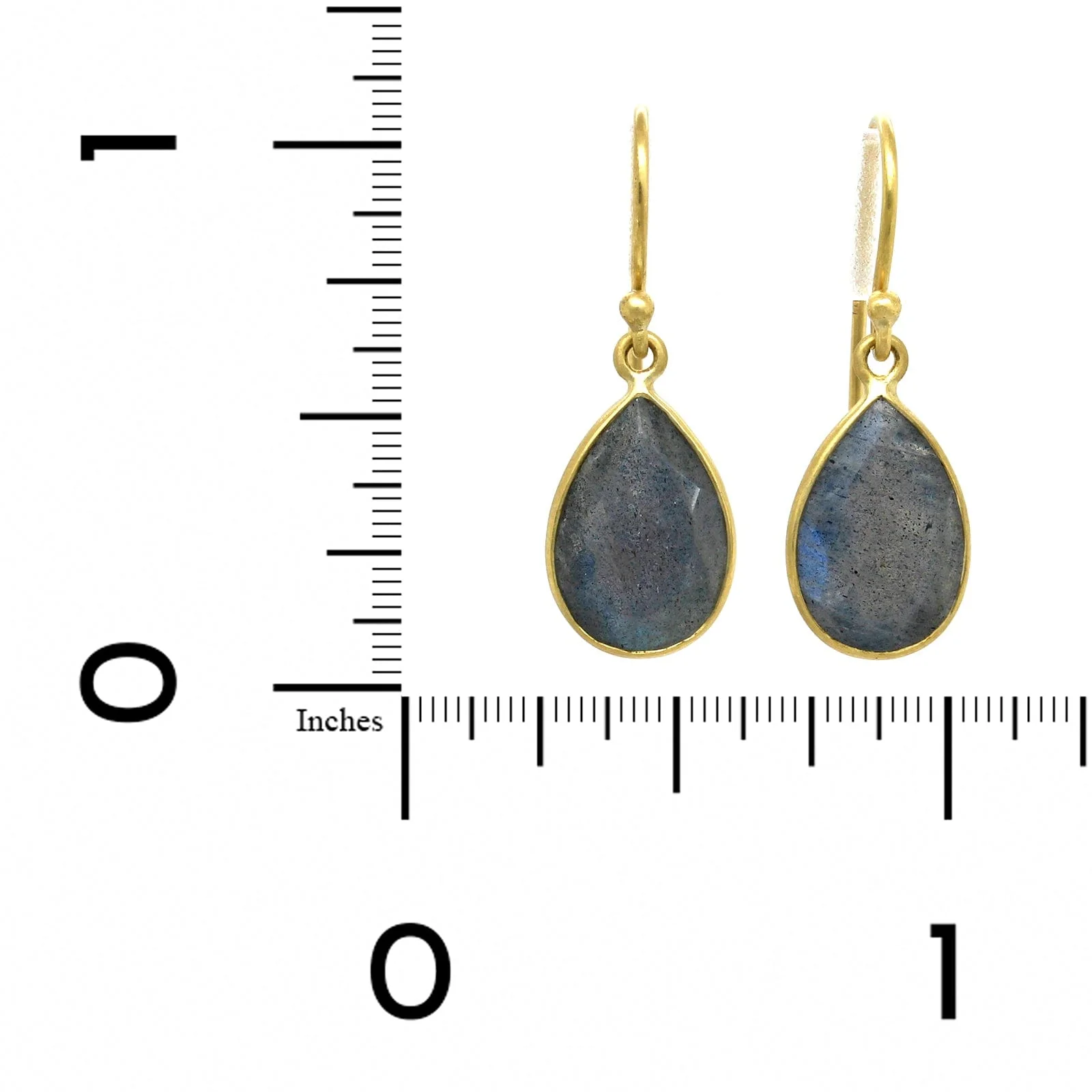 18K Yellow Gold Tear Drop Labradorite Drop Earrings - Image 2