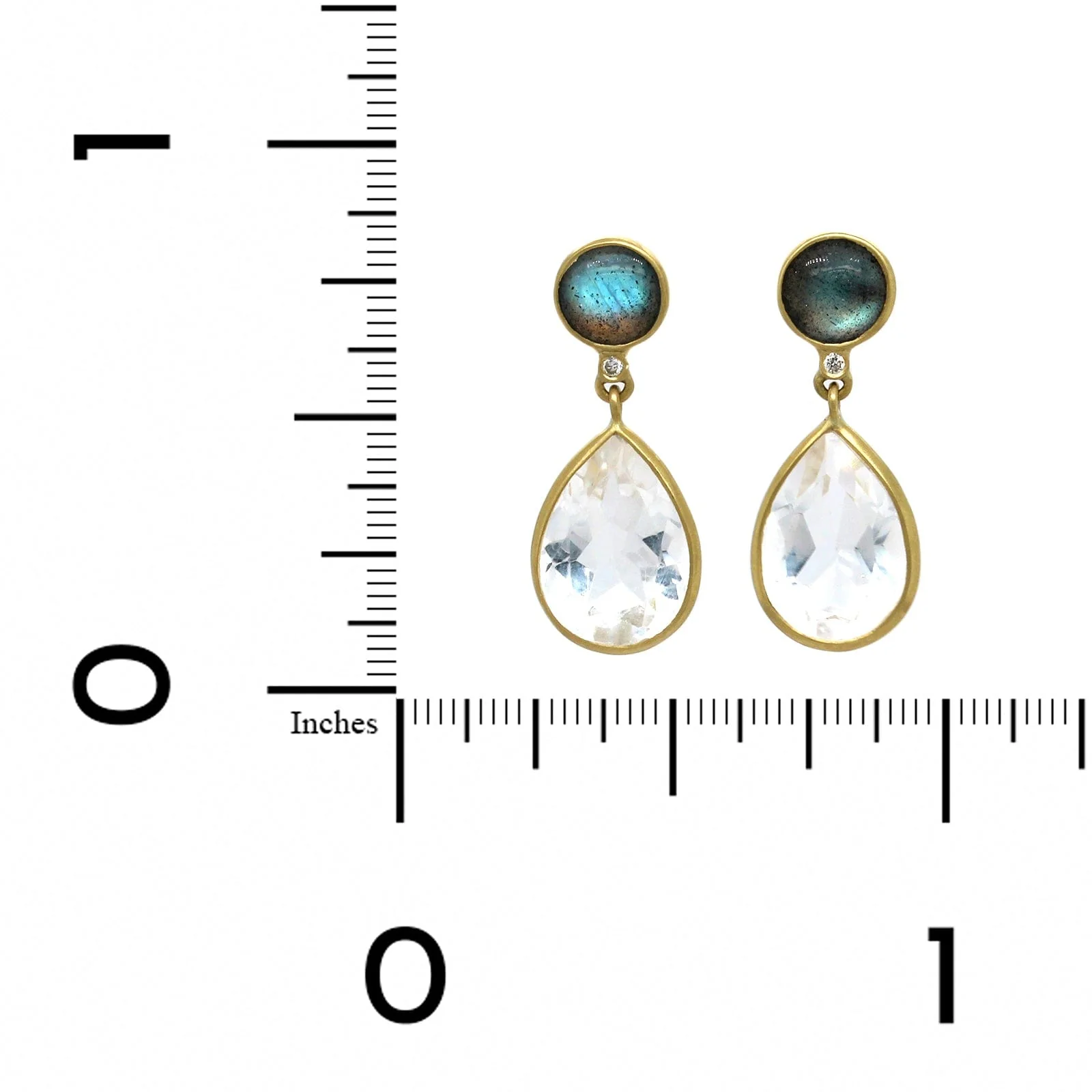 18K Yellow Gold Labradorite and Rock Crystal Drop Earrings - Image 3