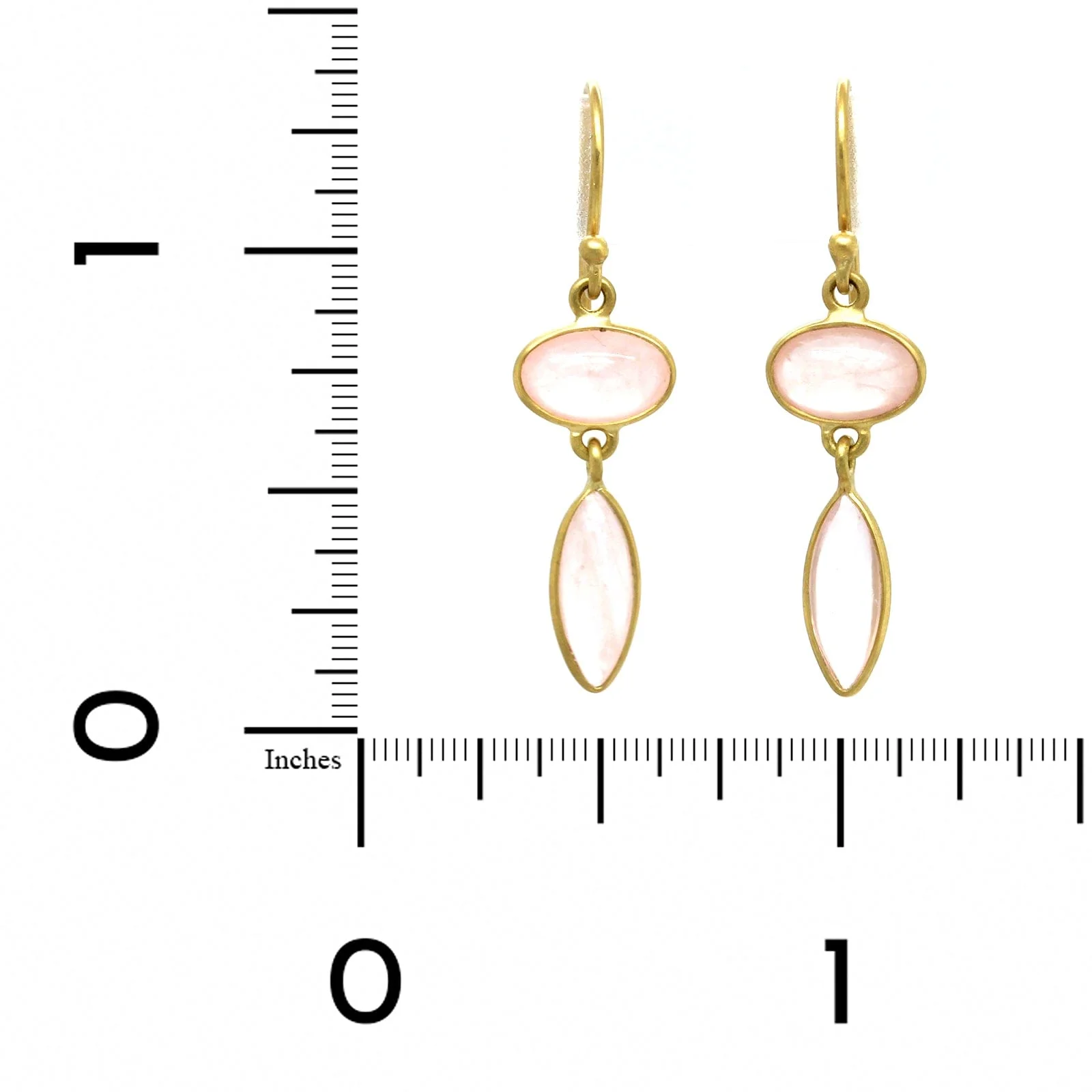 18K Yellow Gold Rose Quartz Drop Earrings - Image 2