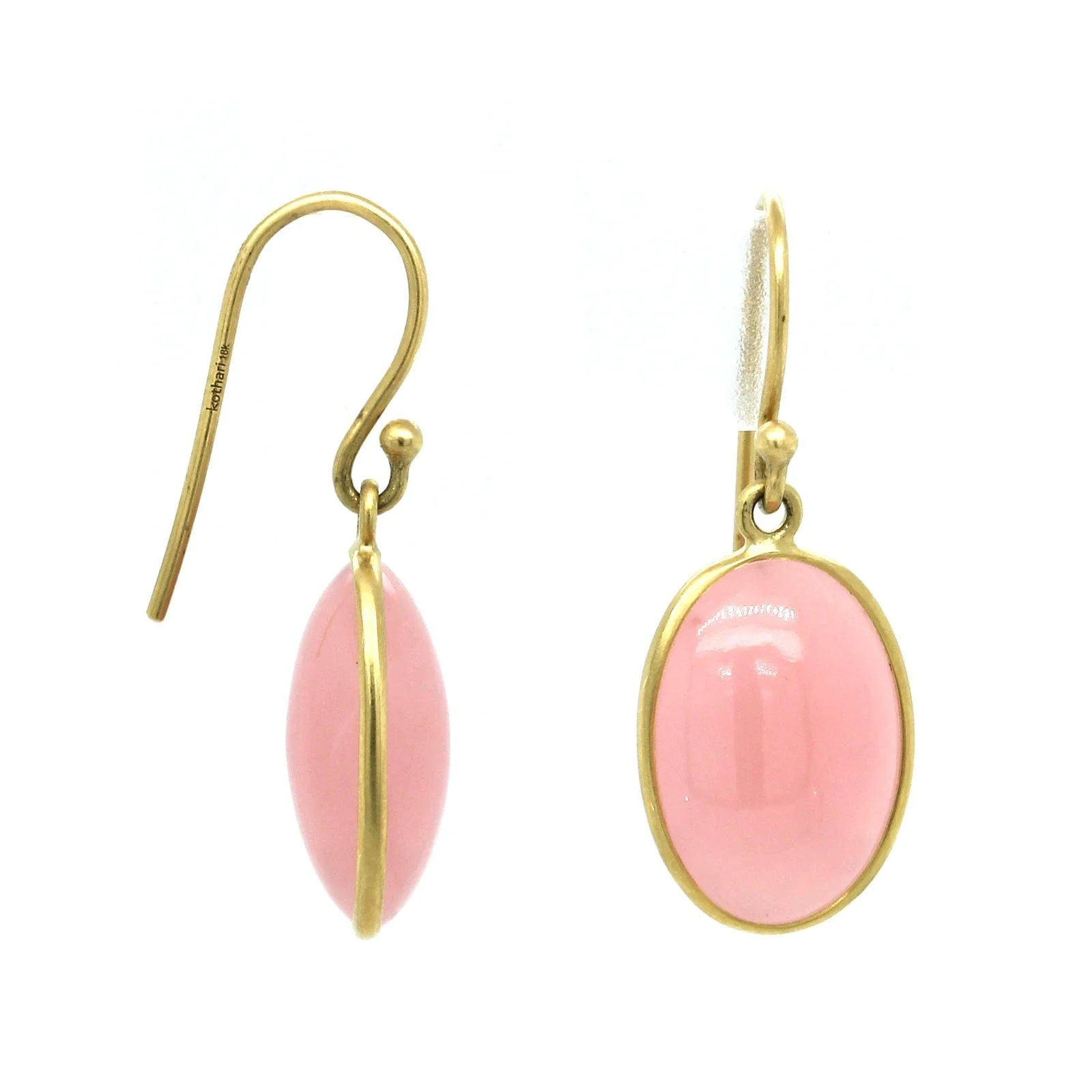18K Yellow Gold Oval Guava Quartz Drop Earrings