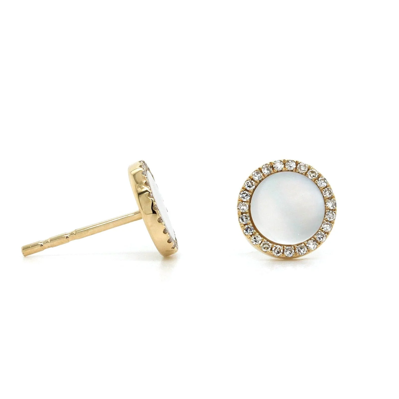 14K Yellow Gold Mother of Pearl Diamond Halo Stud Earrings
