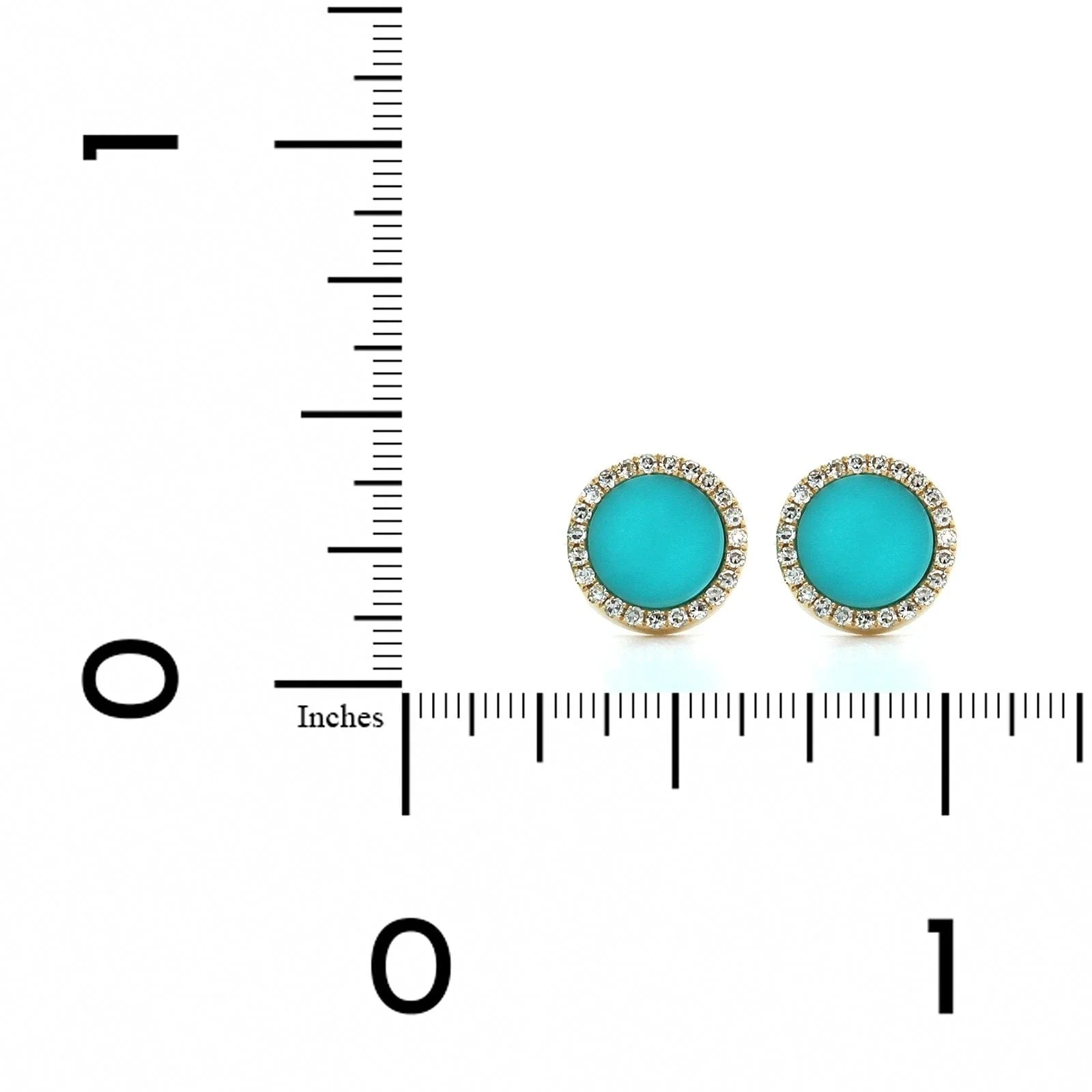 14K Yellow Gold Turquoise and Diamond Disc Earrings - Image 2