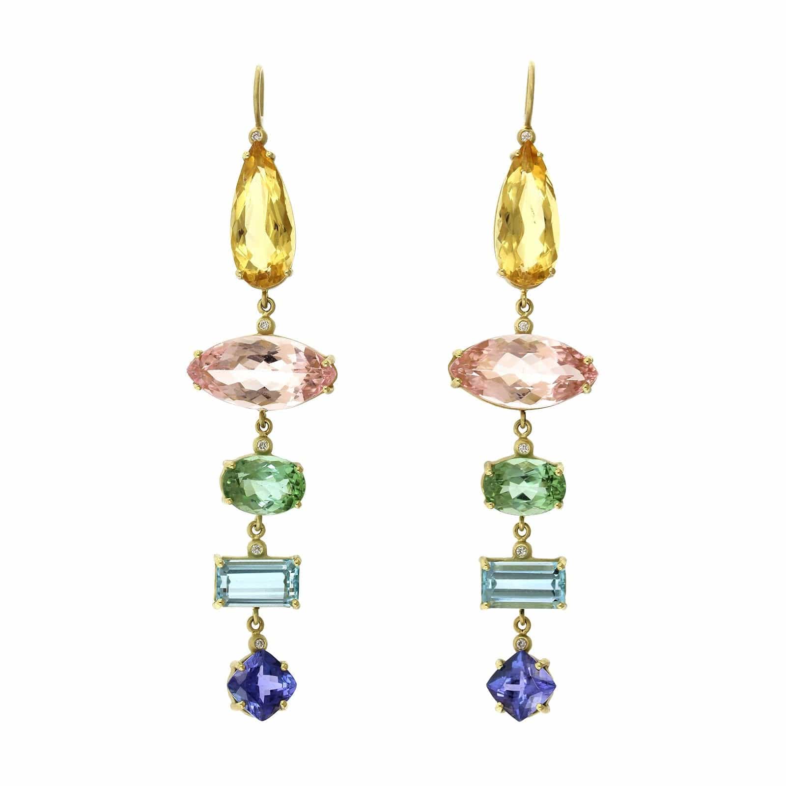 Suzy Landa 18K Yellow Gold Multi Stone Drop Earrings