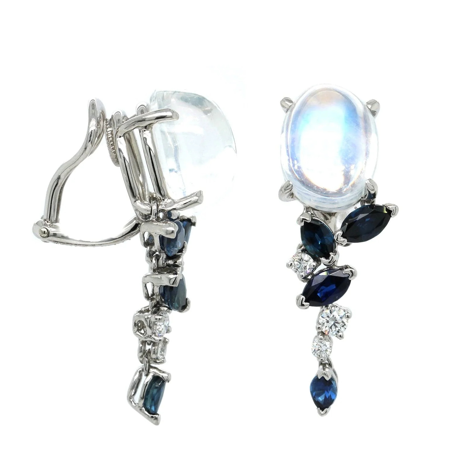 Oscar Heyman Platinum Moonstone with Sapphire and Diamond Dangle Earrings