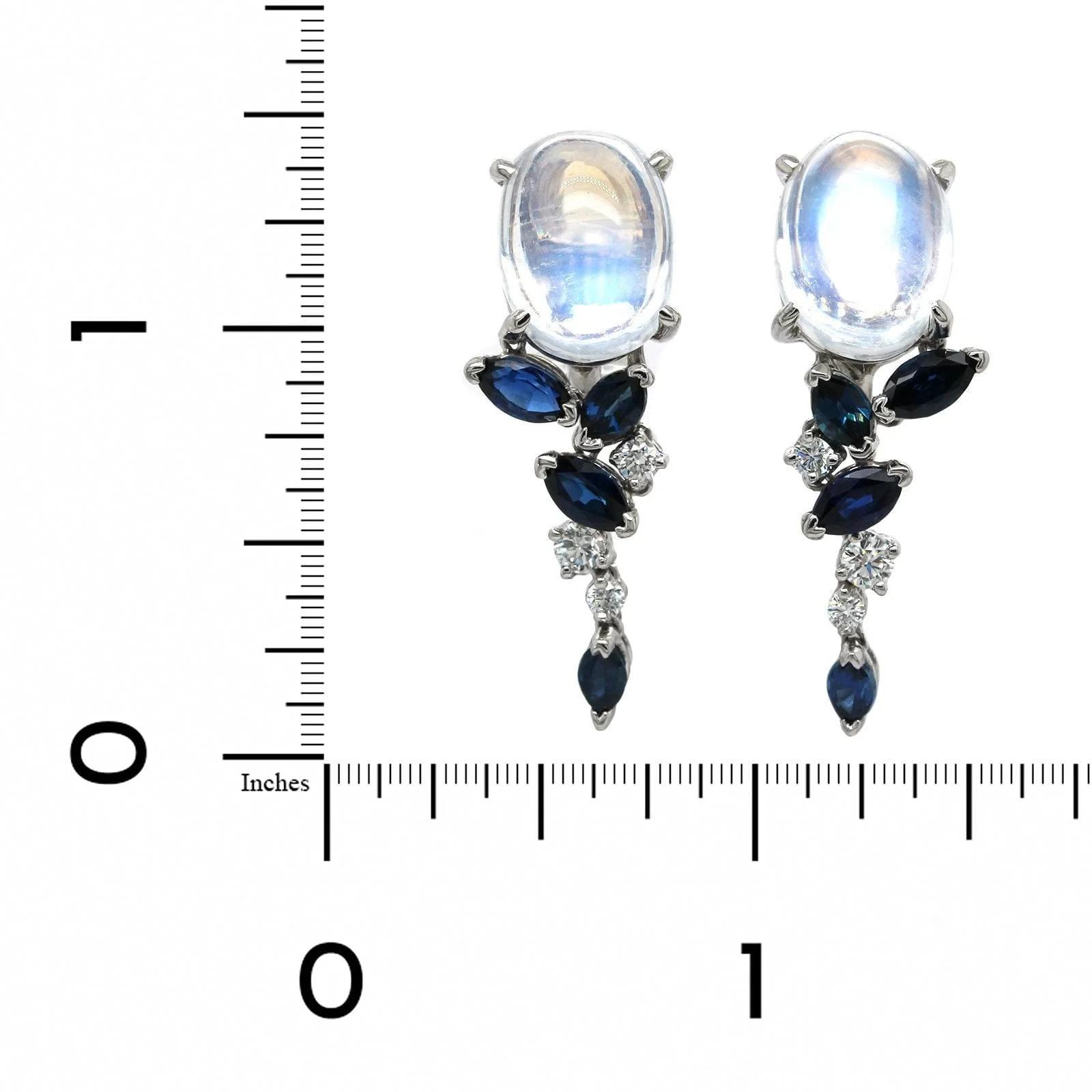 Oscar Heyman Platinum Moonstone with Sapphire and Diamond Dangle Earrings - Image 2