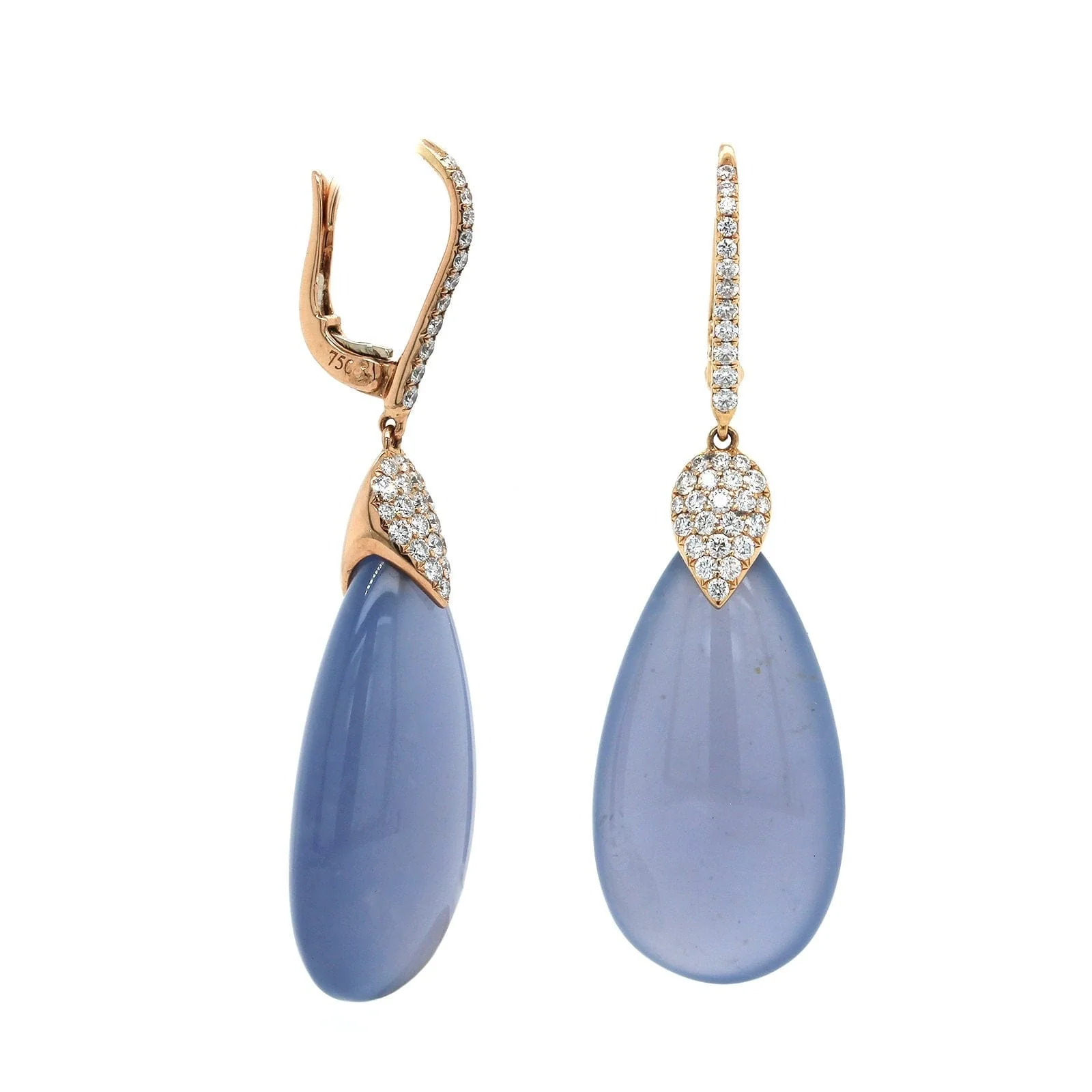 18K Rose Gold Chalcedony and Diamond Dangle Earrings