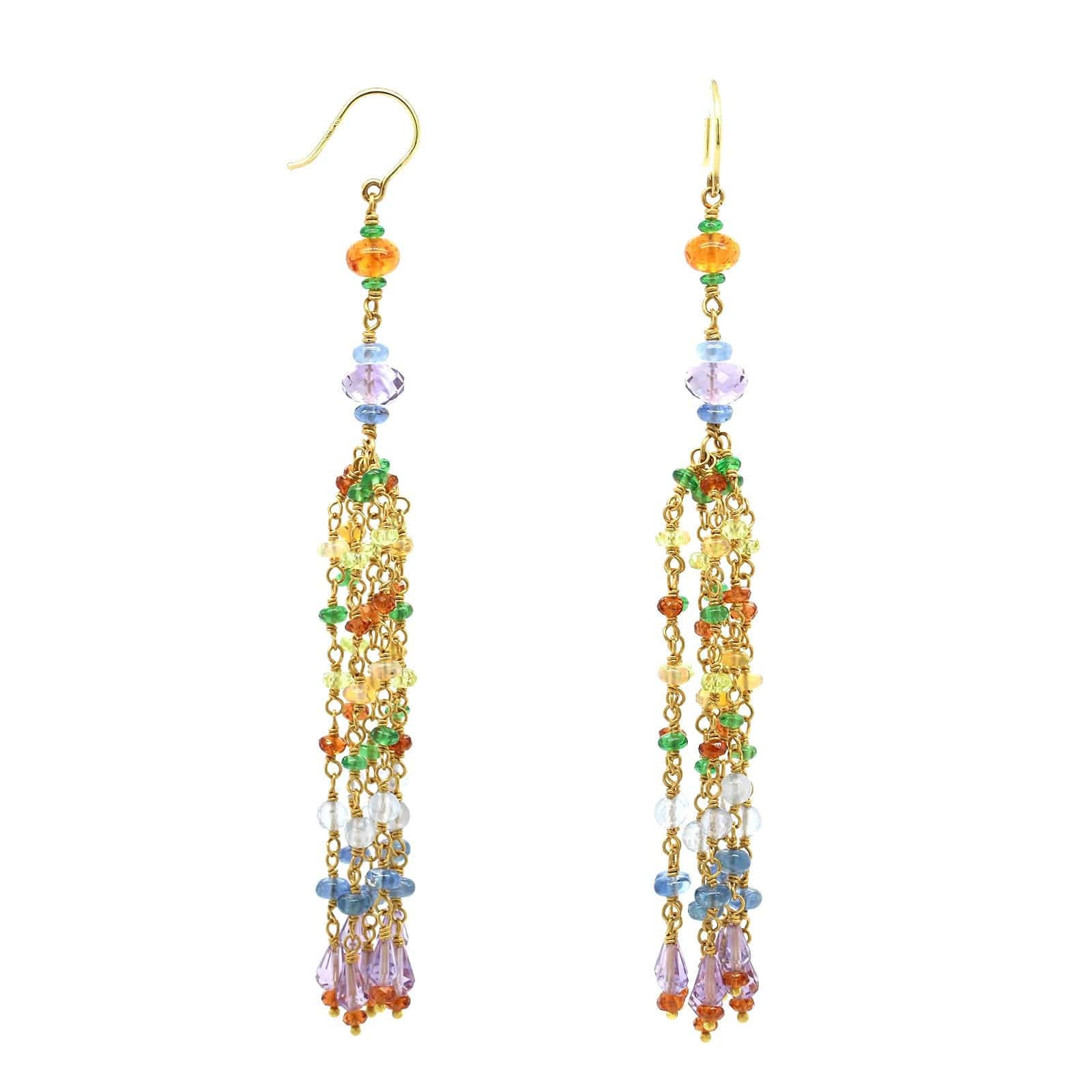 Mallary Marks 22K and 18K Yellow Gold Multi Gemstone Tassel Drop Earrings