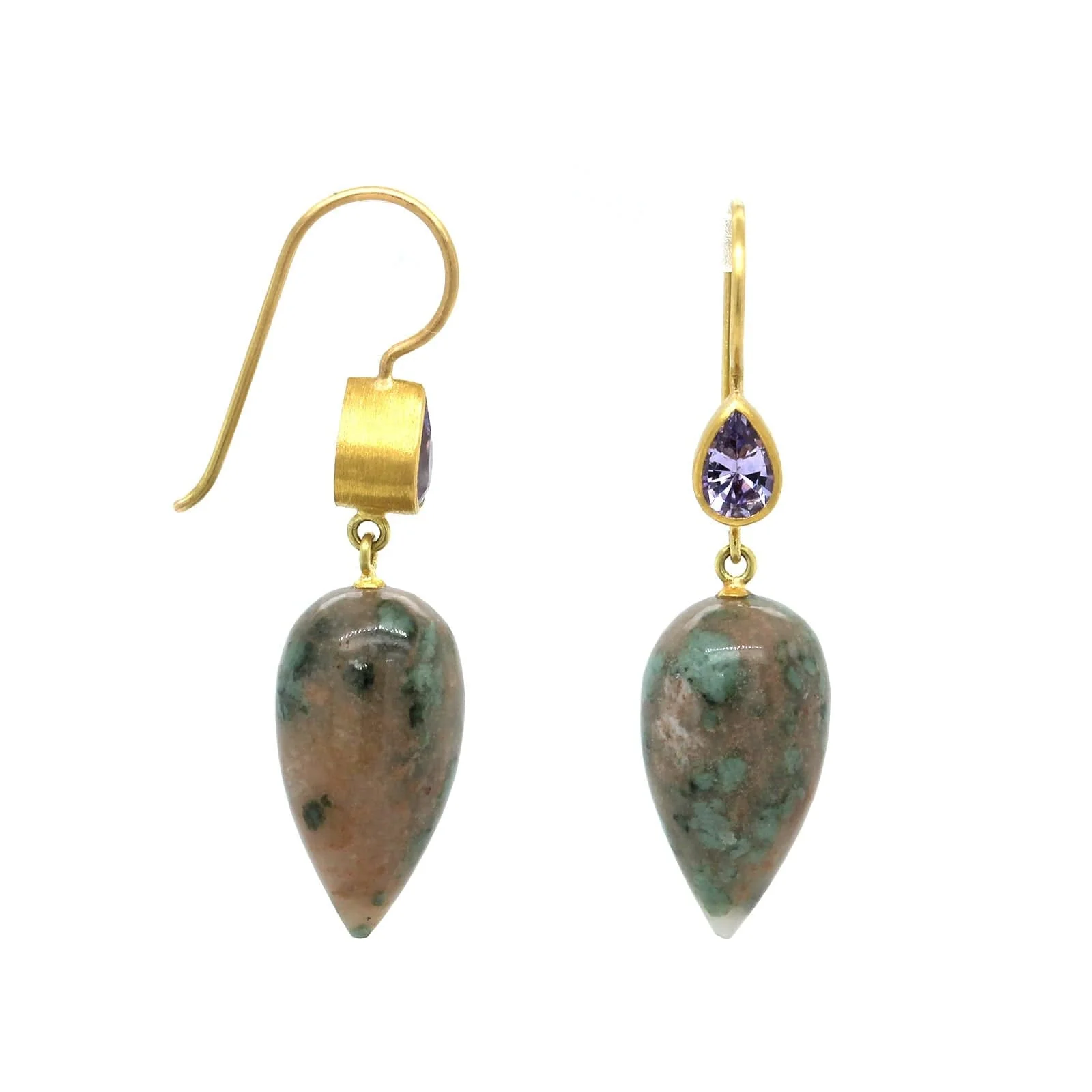 Mallary Marks 22K and 18K Yellow Gold Agate and Sapphire Drop Earrings - Image 3