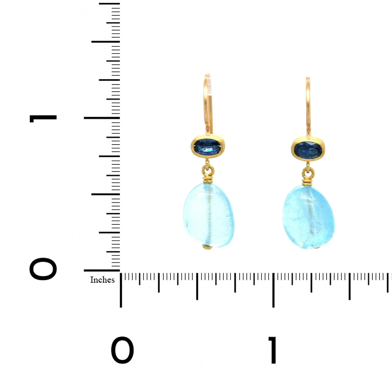 Mallary Marks 22K and 18K Yellow Gold Sapphire and Aquamarine Drop Earrings - Image 2