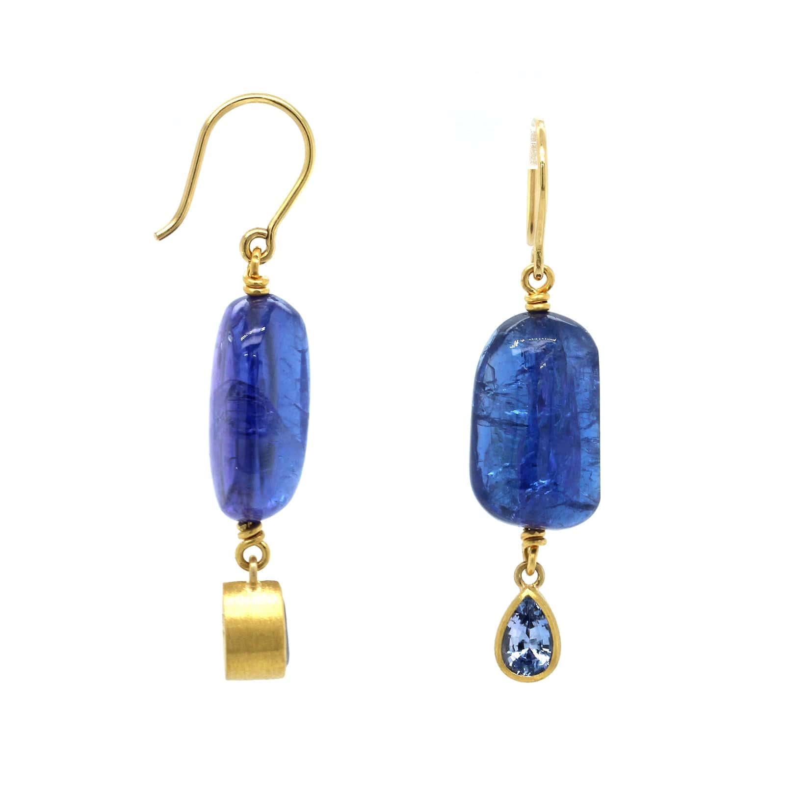 Mallary Marks 22K and 18K Yellow Gold Sapphire and Tanzanite Drop Earrings - Image 3
