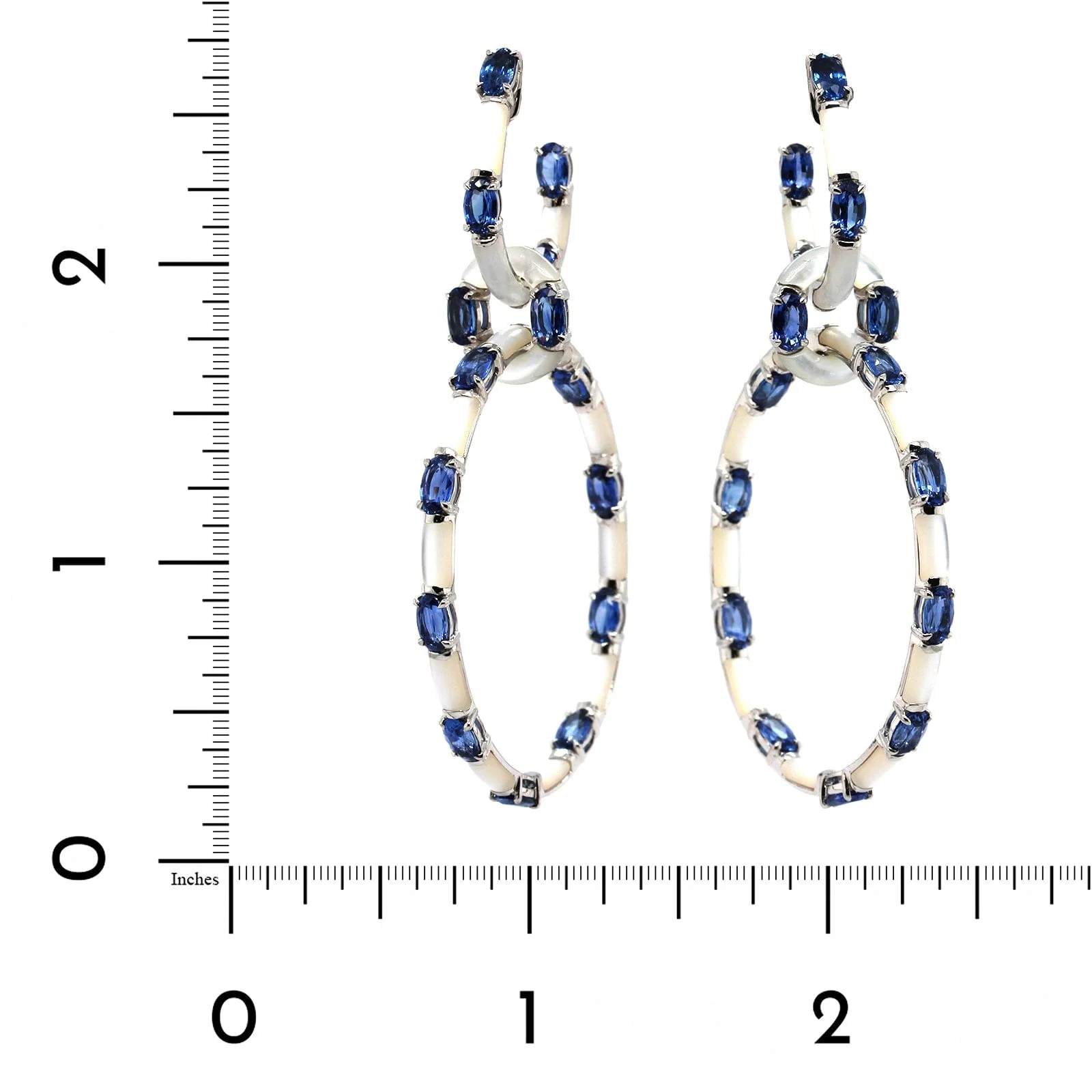 Etho Maria 18K White Gold Oval Sapphire and Mother of Pearl Hoop Drop Earrings - Image 3