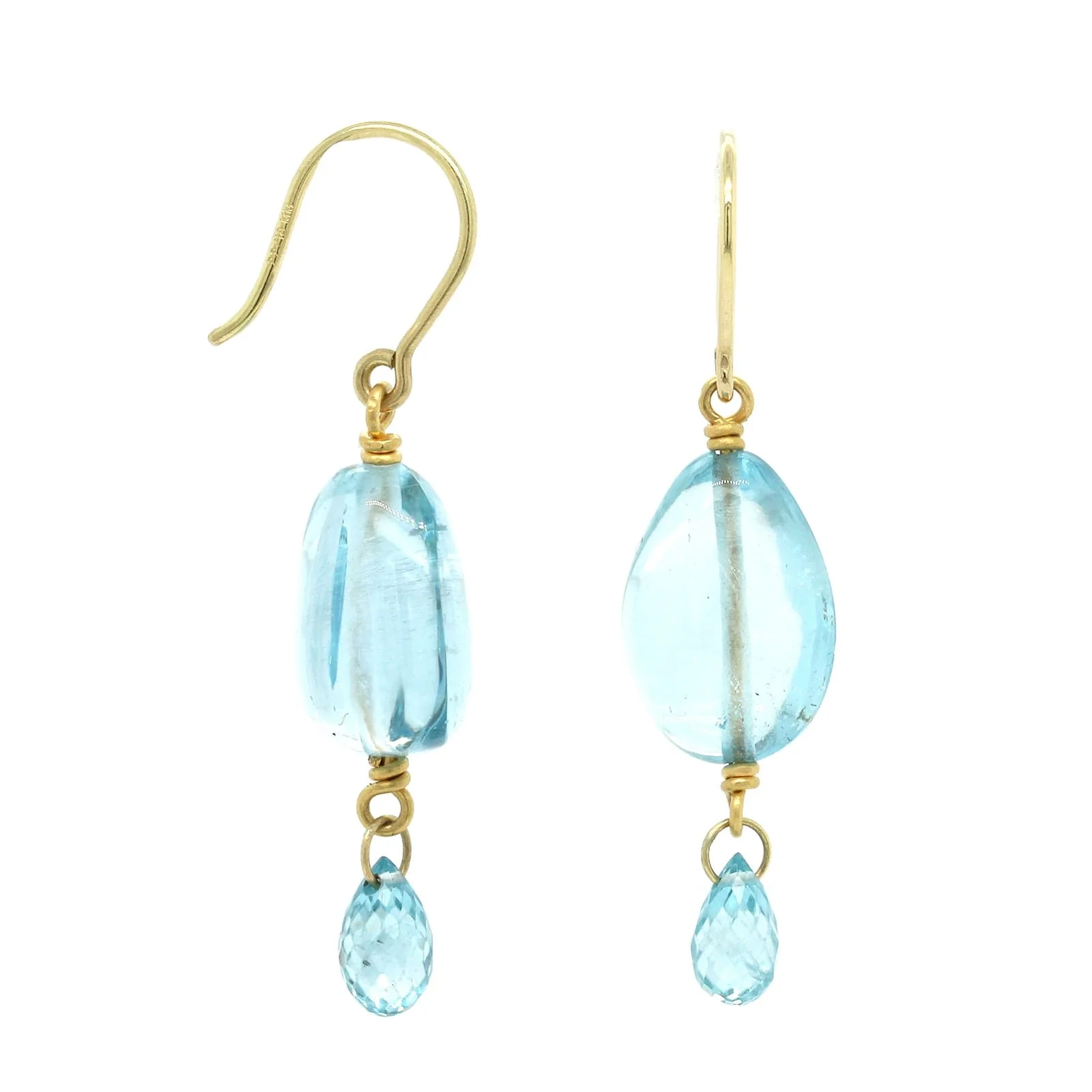 Mallary Marks 22K and 18K Yellow Gold Aquamarine and Blue Zircon Drop Earrings - Image 3
