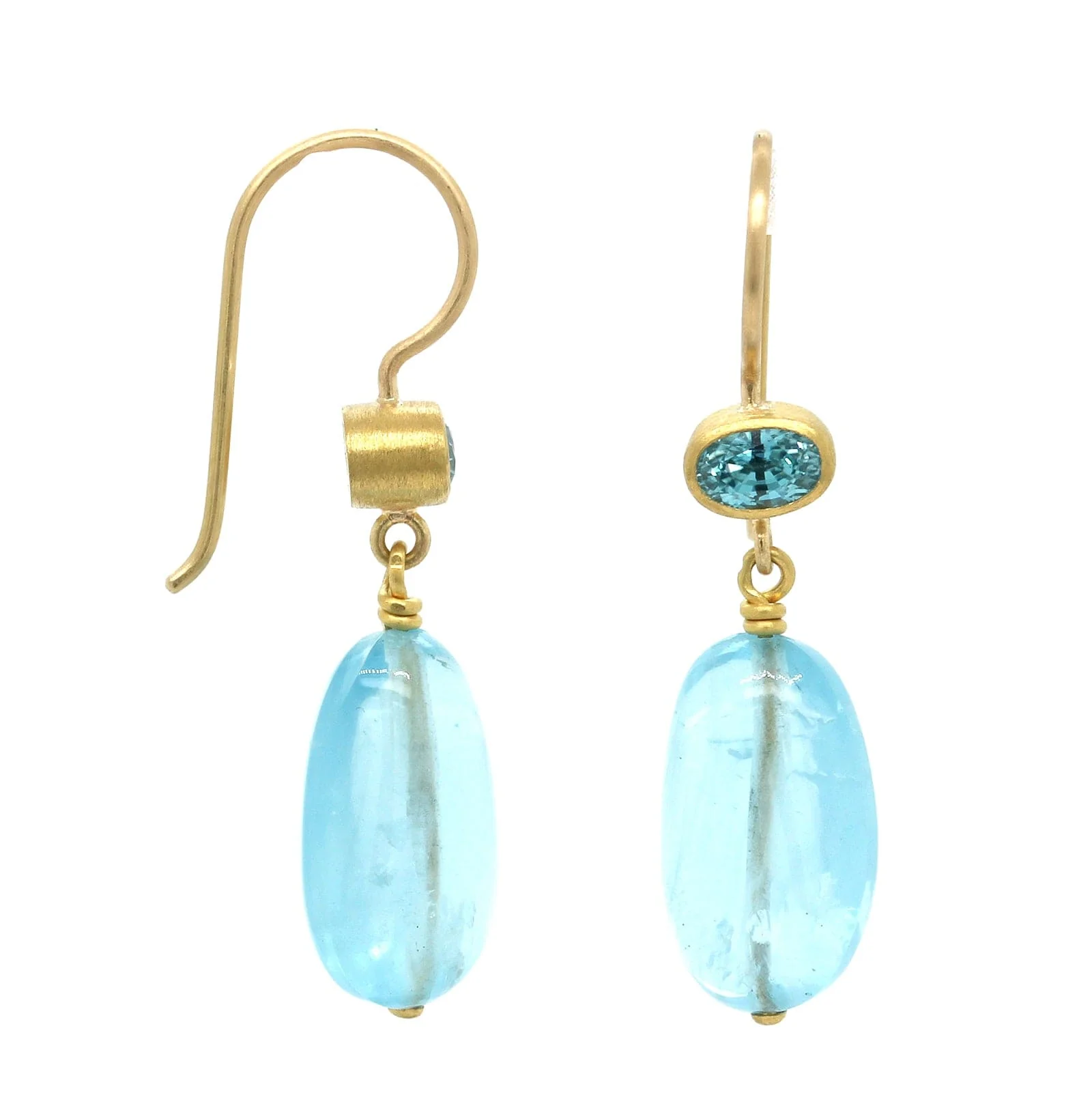 Mallary Marks 22K and 18K Yellow Gold Aquamarine and Blue Zircon Drop Earrings