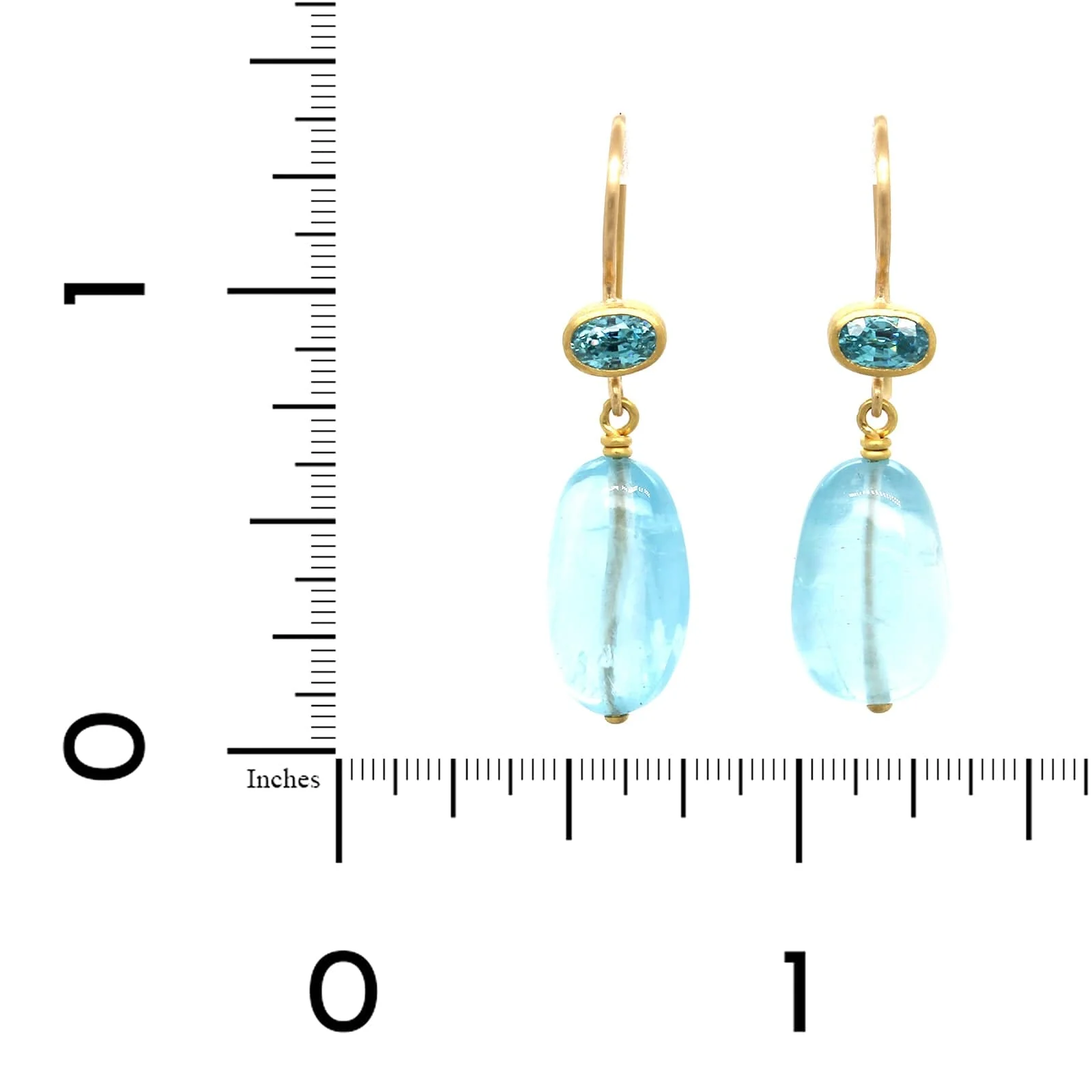Mallary Marks 22K and 18K Yellow Gold Aquamarine and Blue Zircon Drop Earrings - Image 2