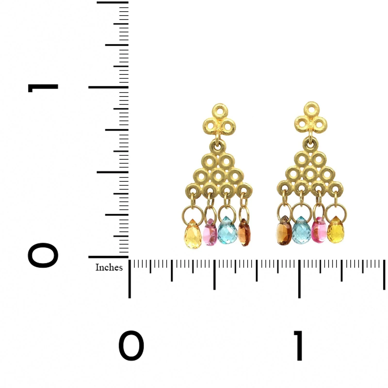 Mallary Marks 18K Yellow Gold Multi Stone Pyramid Drop Earrings - Image 2
