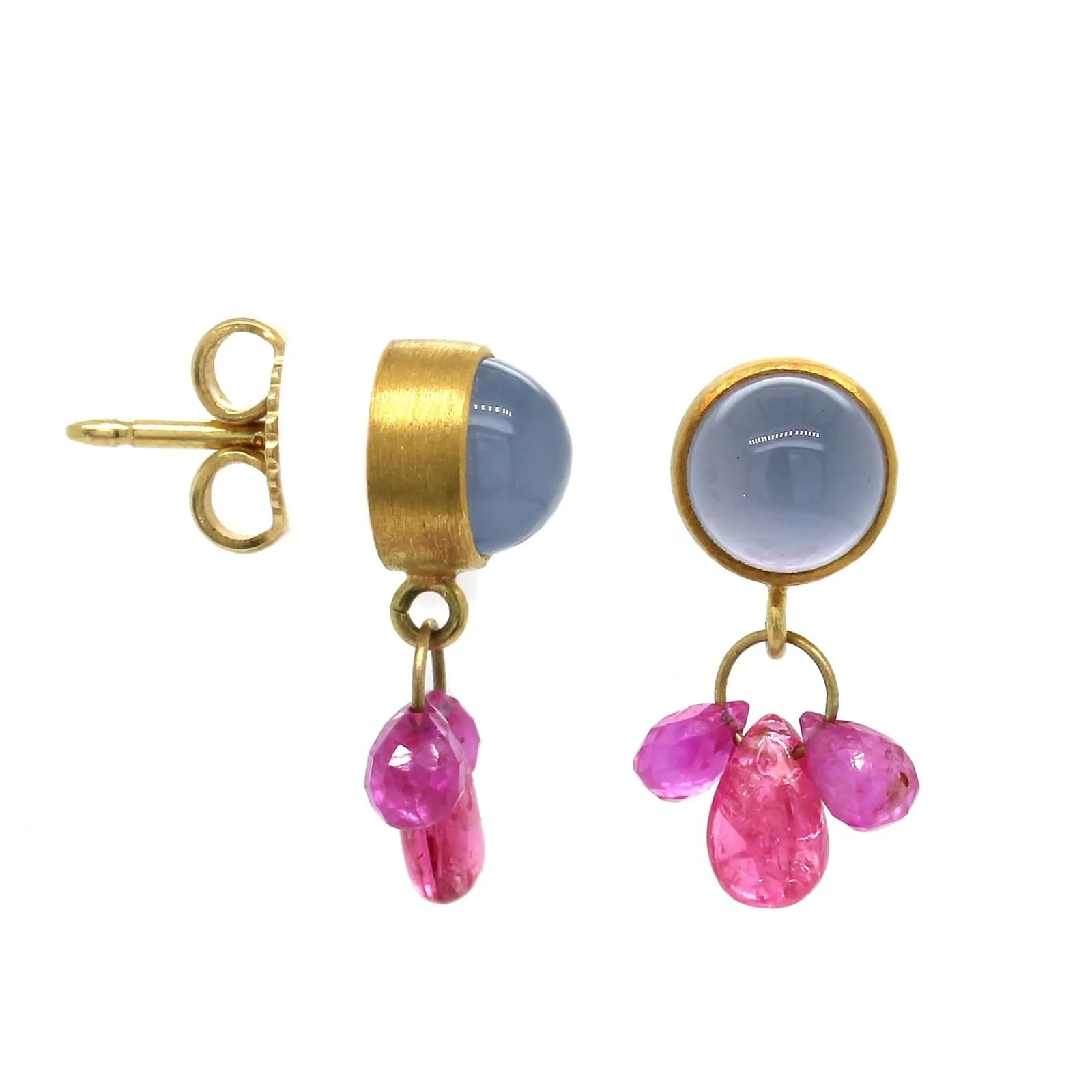 Mallary Marks 22K and 18K Yellow Gold Blue Chalcedony and Spinel Drop Earrings