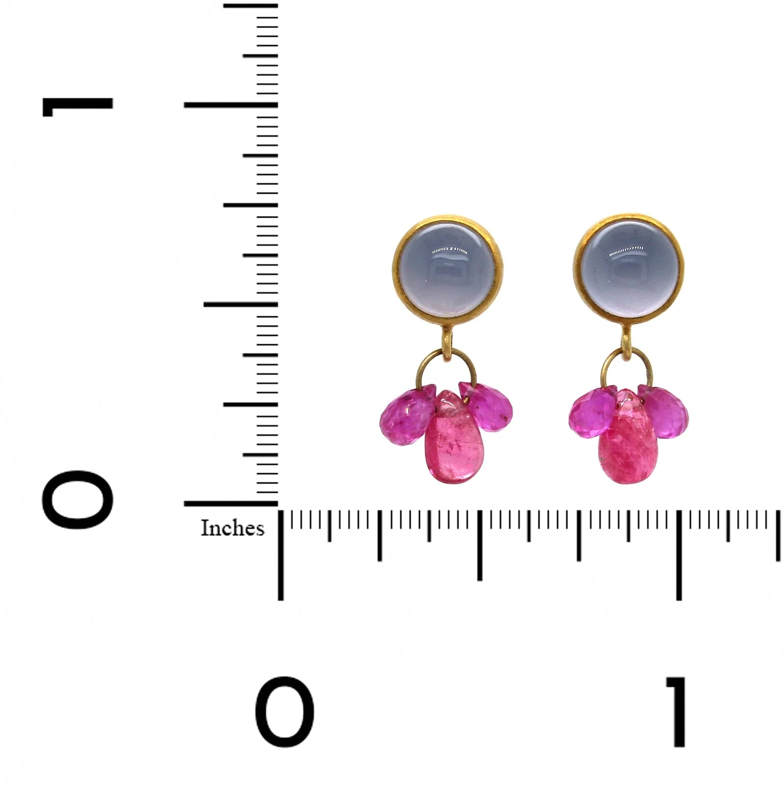 Mallary Marks 22K and 18K Yellow Gold Blue Chalcedony and Spinel Drop Earrings - Image 3