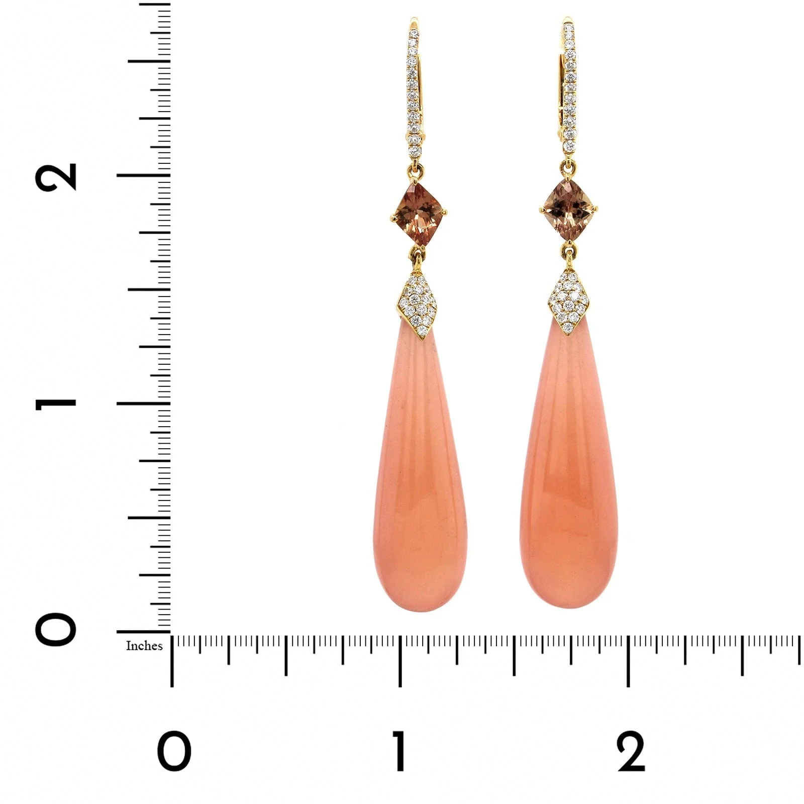 18K Yellow Gold Garnet Orange Sapphire Drop Earrings - Image 2