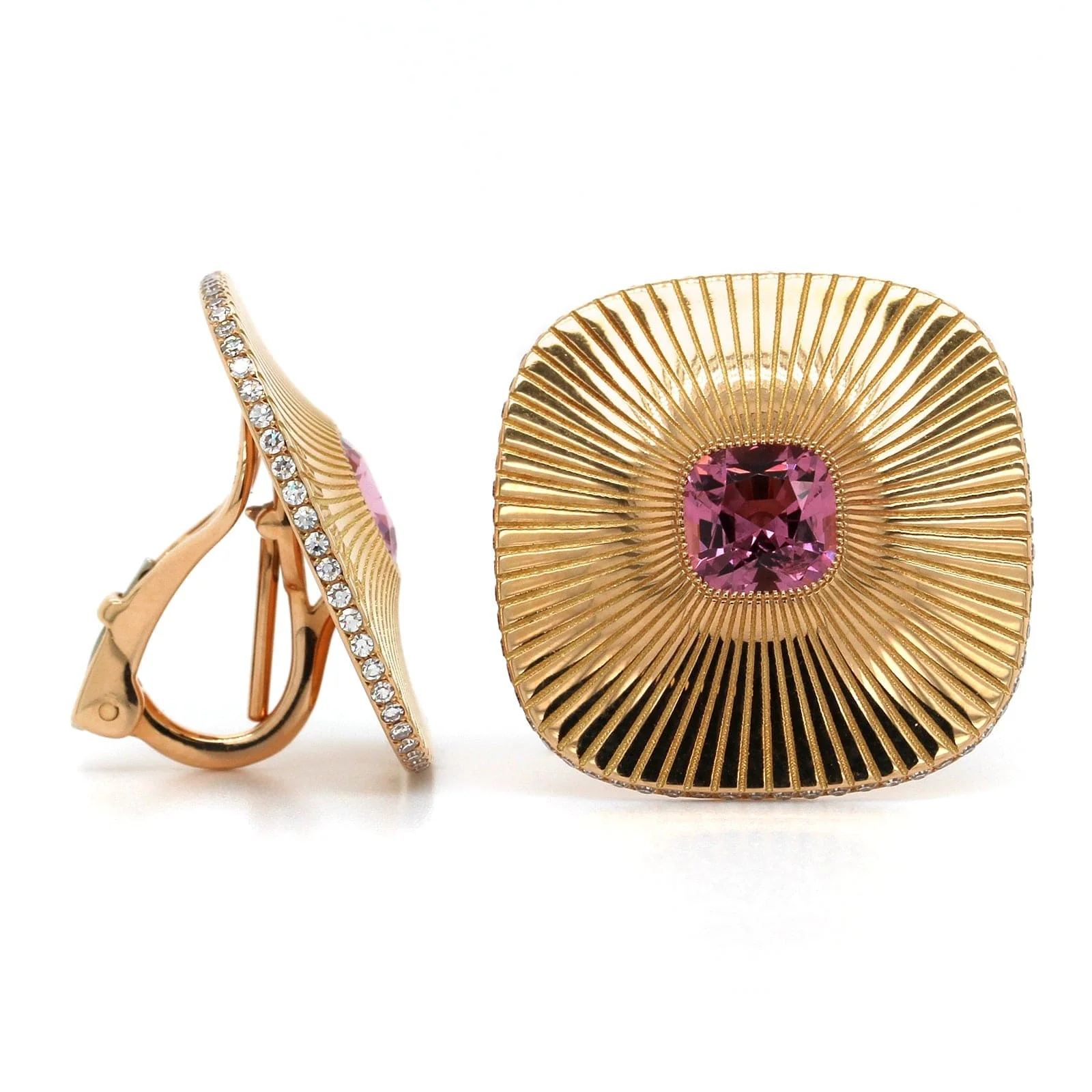 18K Rose Gold Pink Spinel Diamond Disc Earrings
