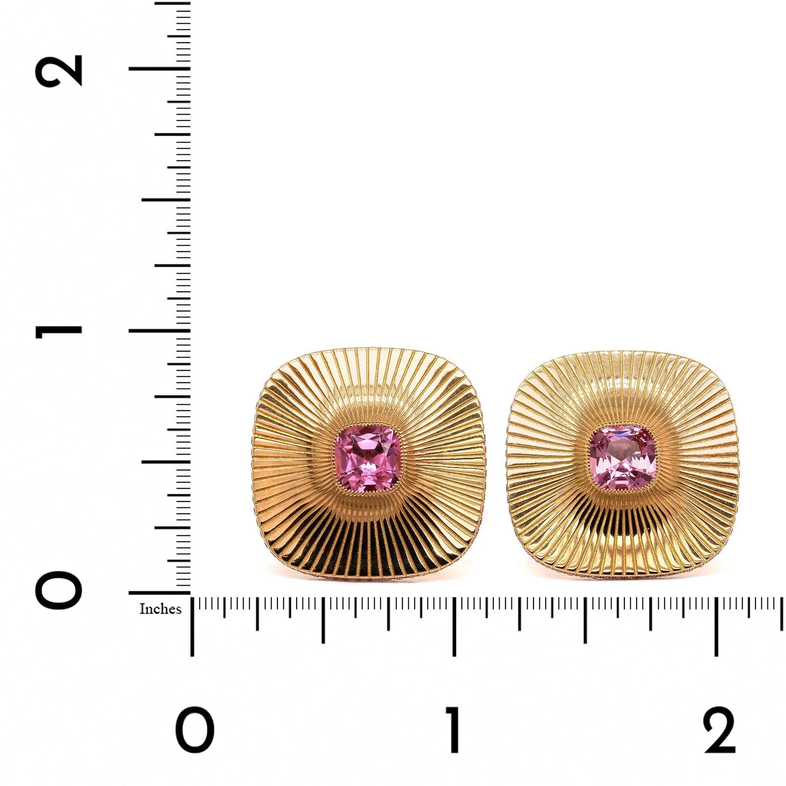 18K Rose Gold Pink Spinel Diamond Disc Earrings - Image 2