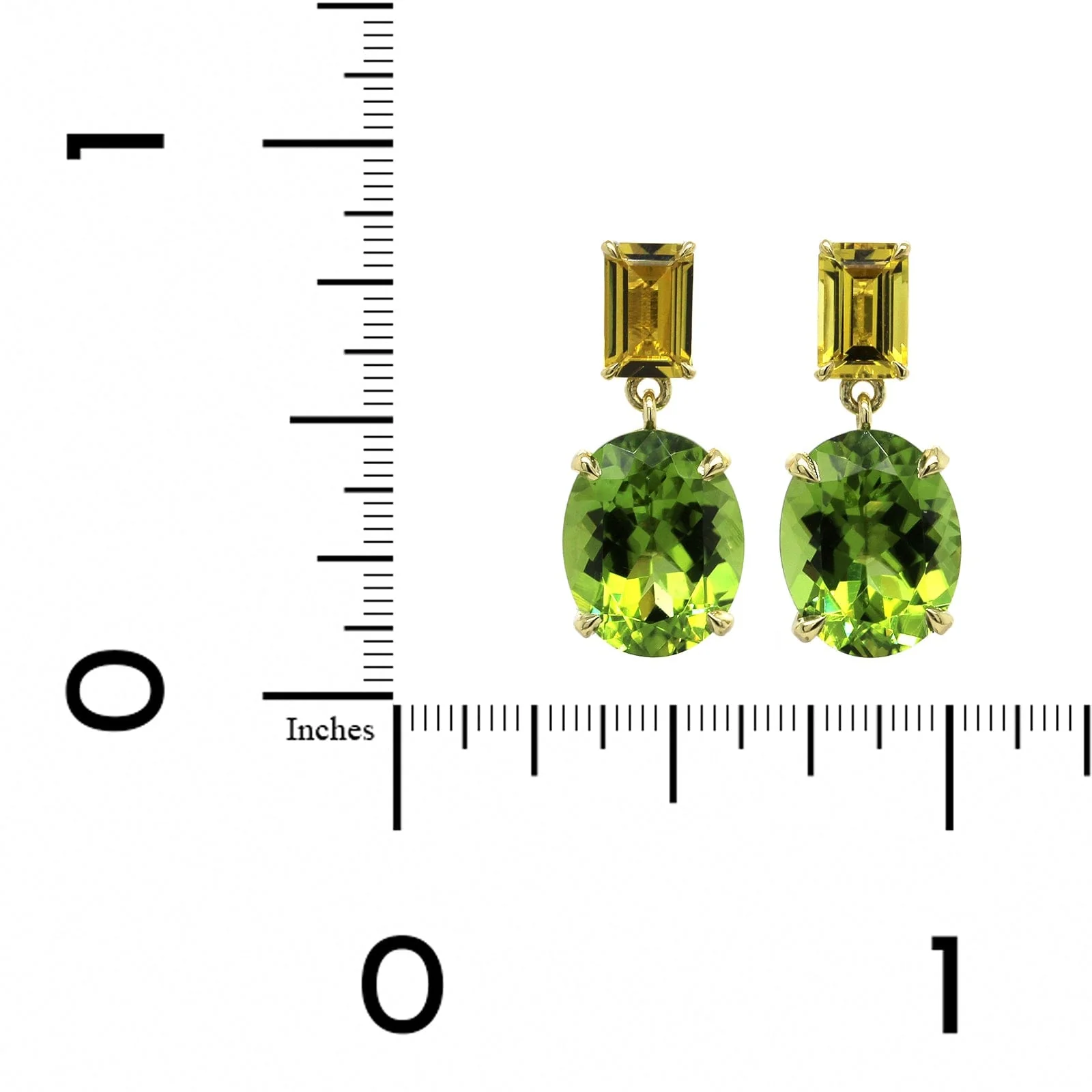18K Yellow Gold Peridot Tourmaline Drop Earrings - Image 3