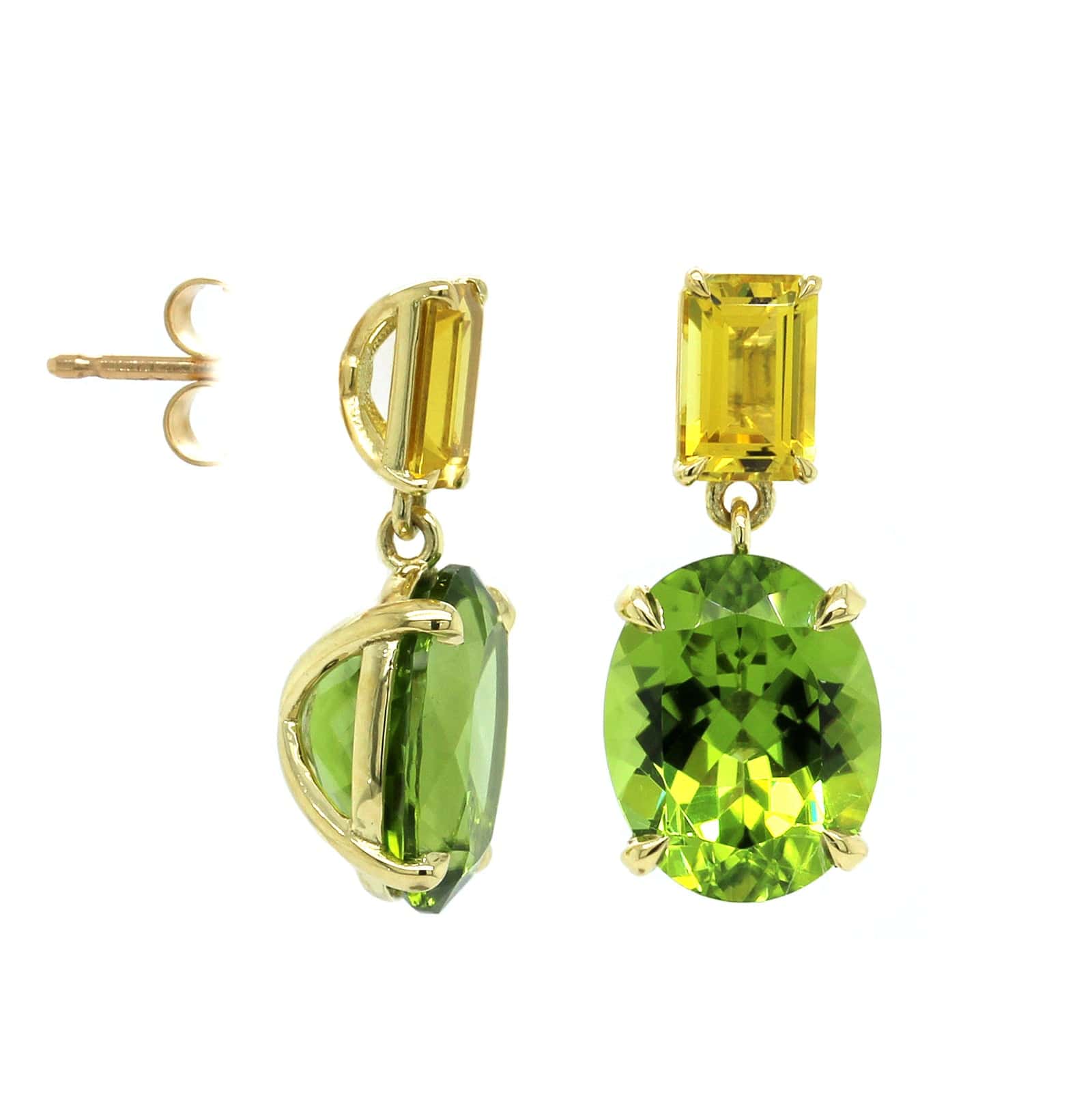 18K Yellow Gold Peridot Tourmaline Drop Earrings - Image 4