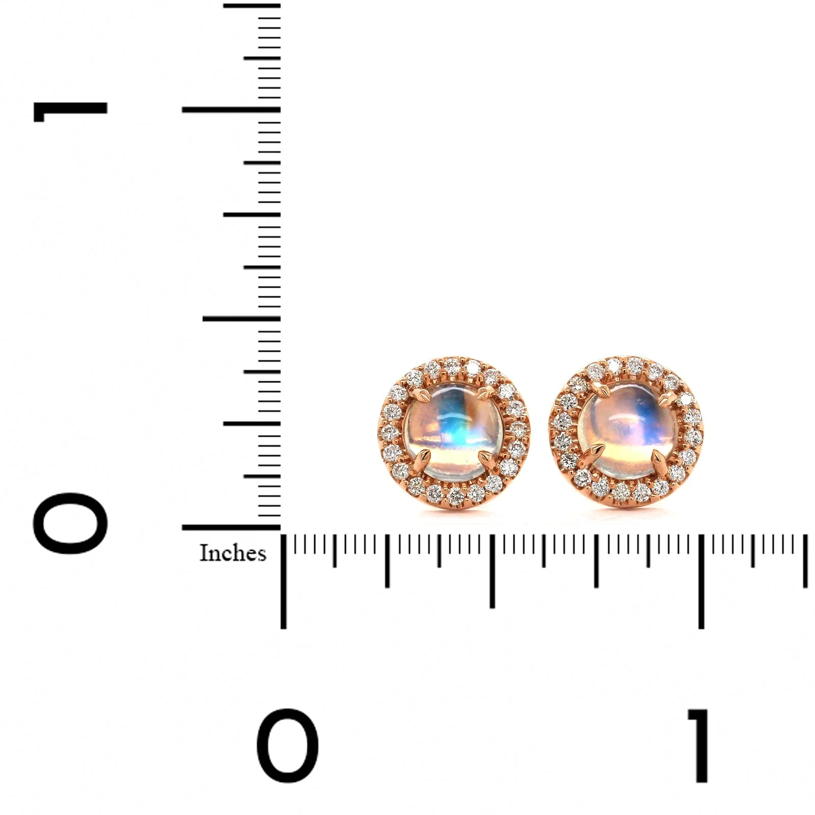 18K Rose Gold Moonstone Diamond Halo Stud Earrings - Image 2