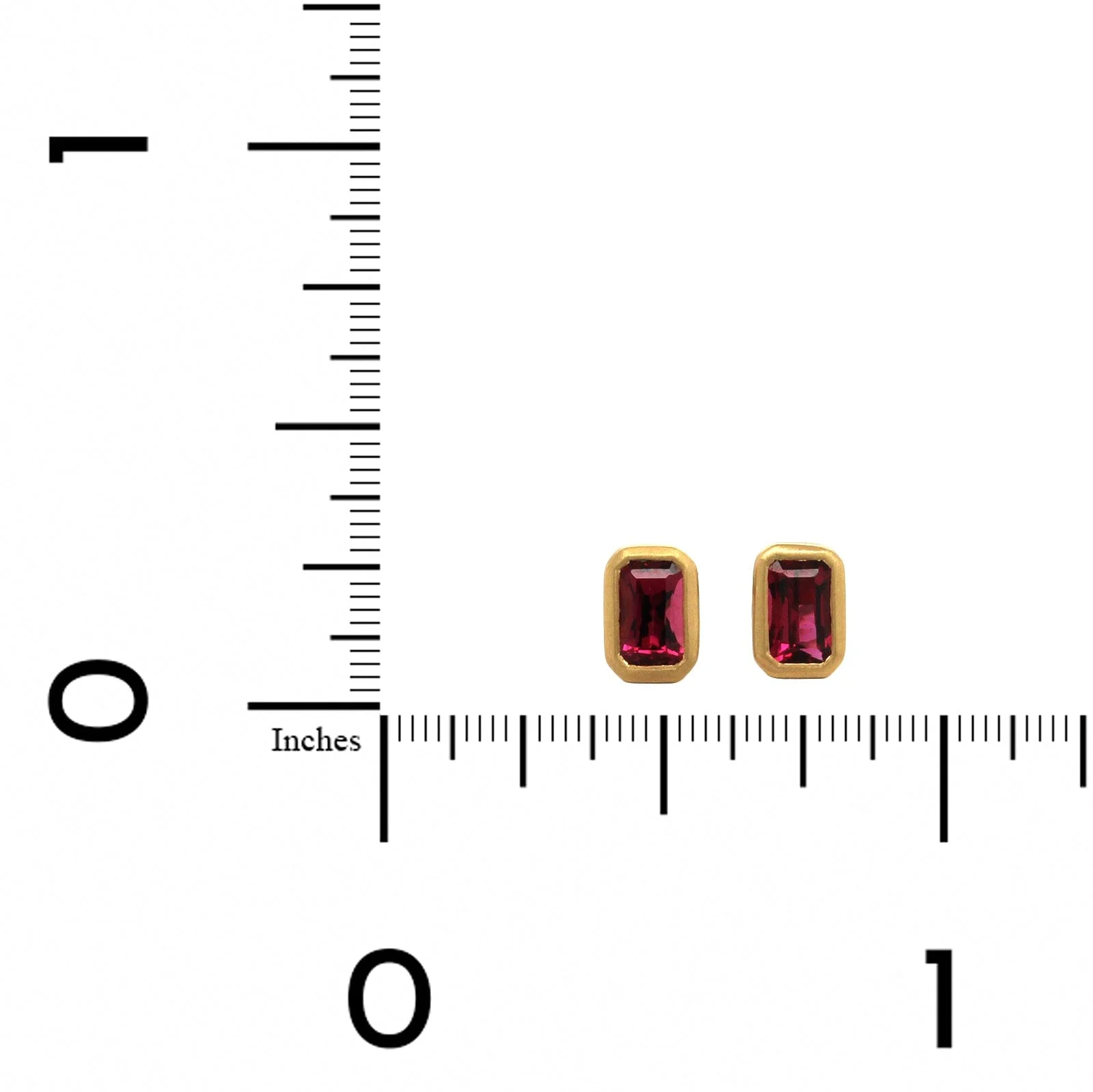 18K Yellow Gold Emerald Cut Rubellite Stud Earrings - Image 2