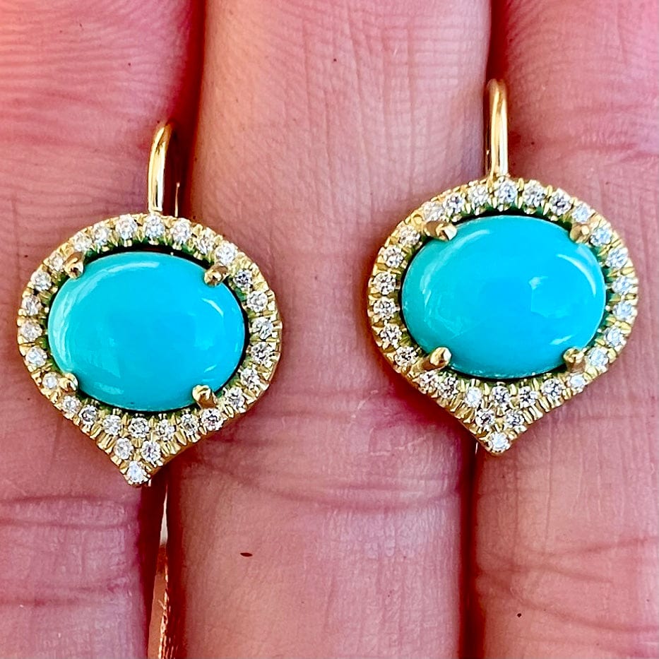 18K Yellow Gold Arizona Turquoise Diamond Drop Earrings - Image 2