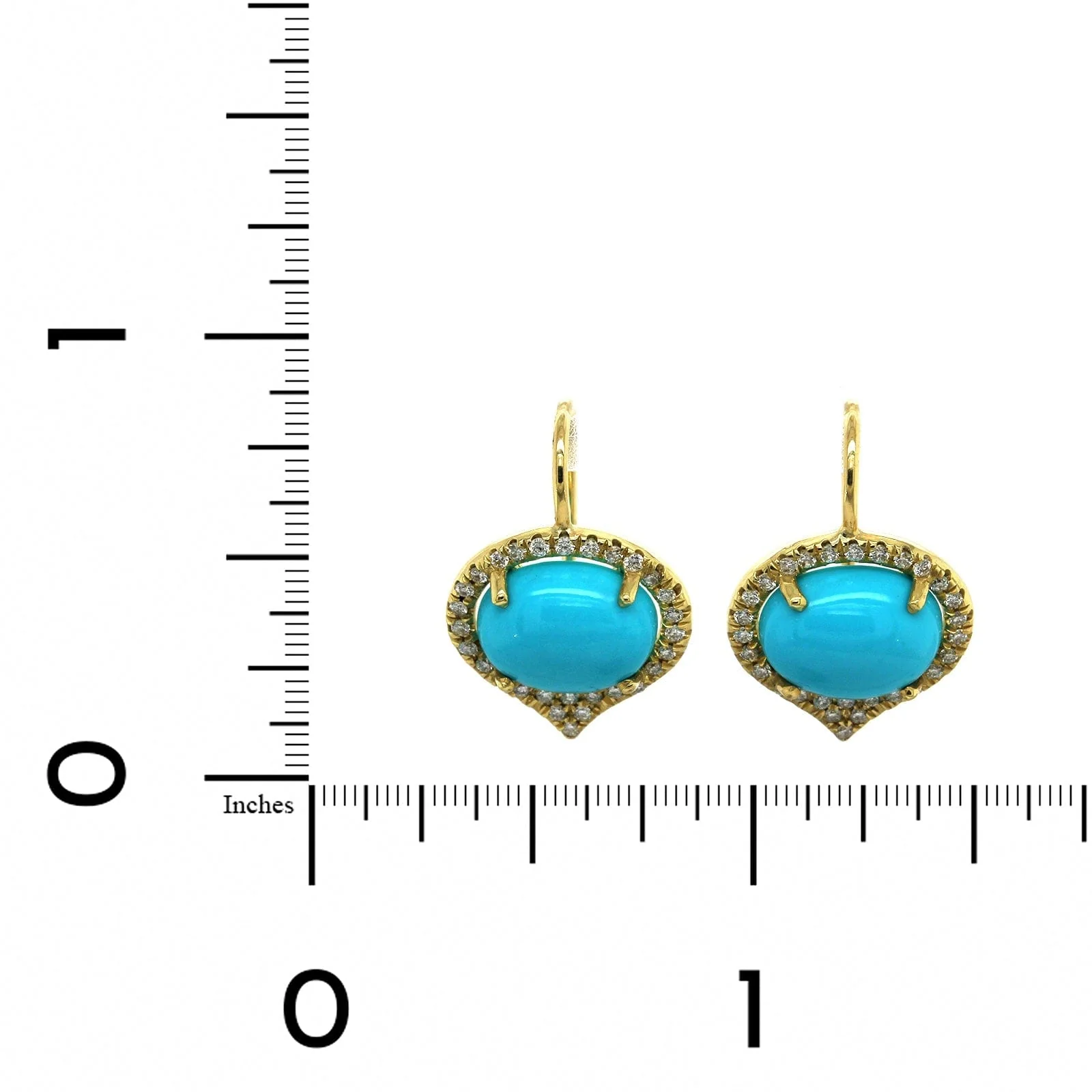 18K Yellow Gold Arizona Turquoise Diamond Drop Earrings - Image 3