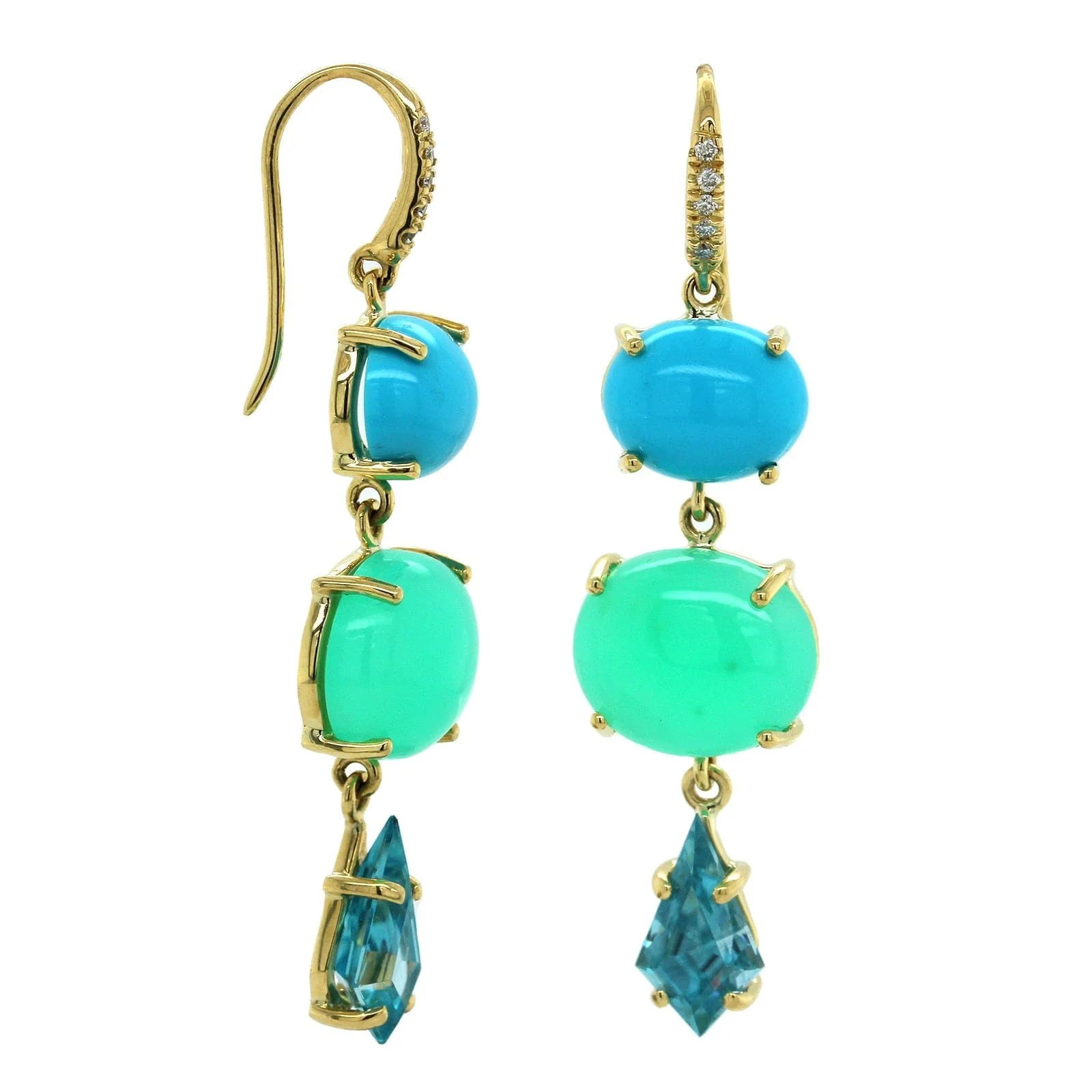 18K Yellow Gold Multi Stone Drop Earrings