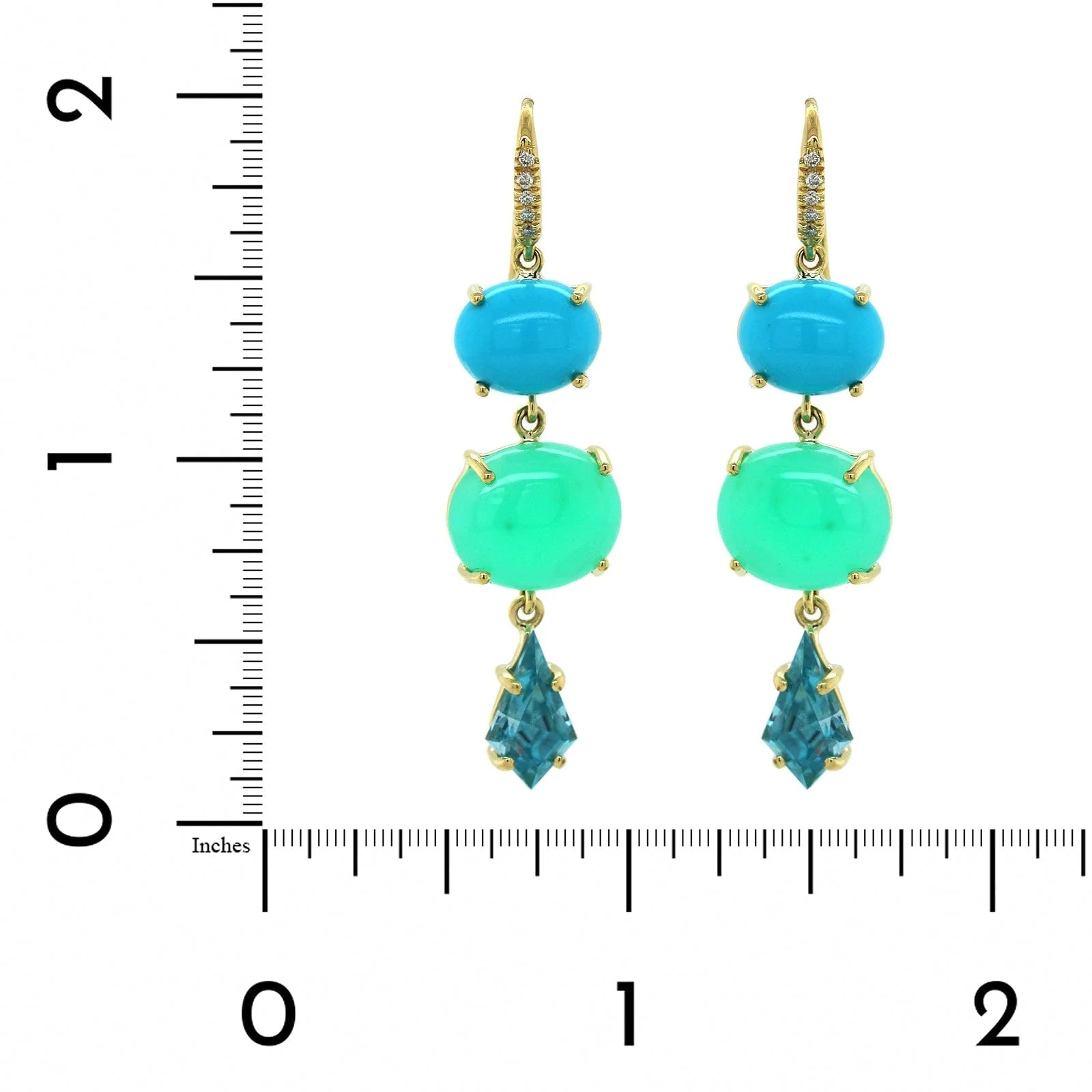 18K Yellow Gold Multi Stone Drop Earrings - Image 2