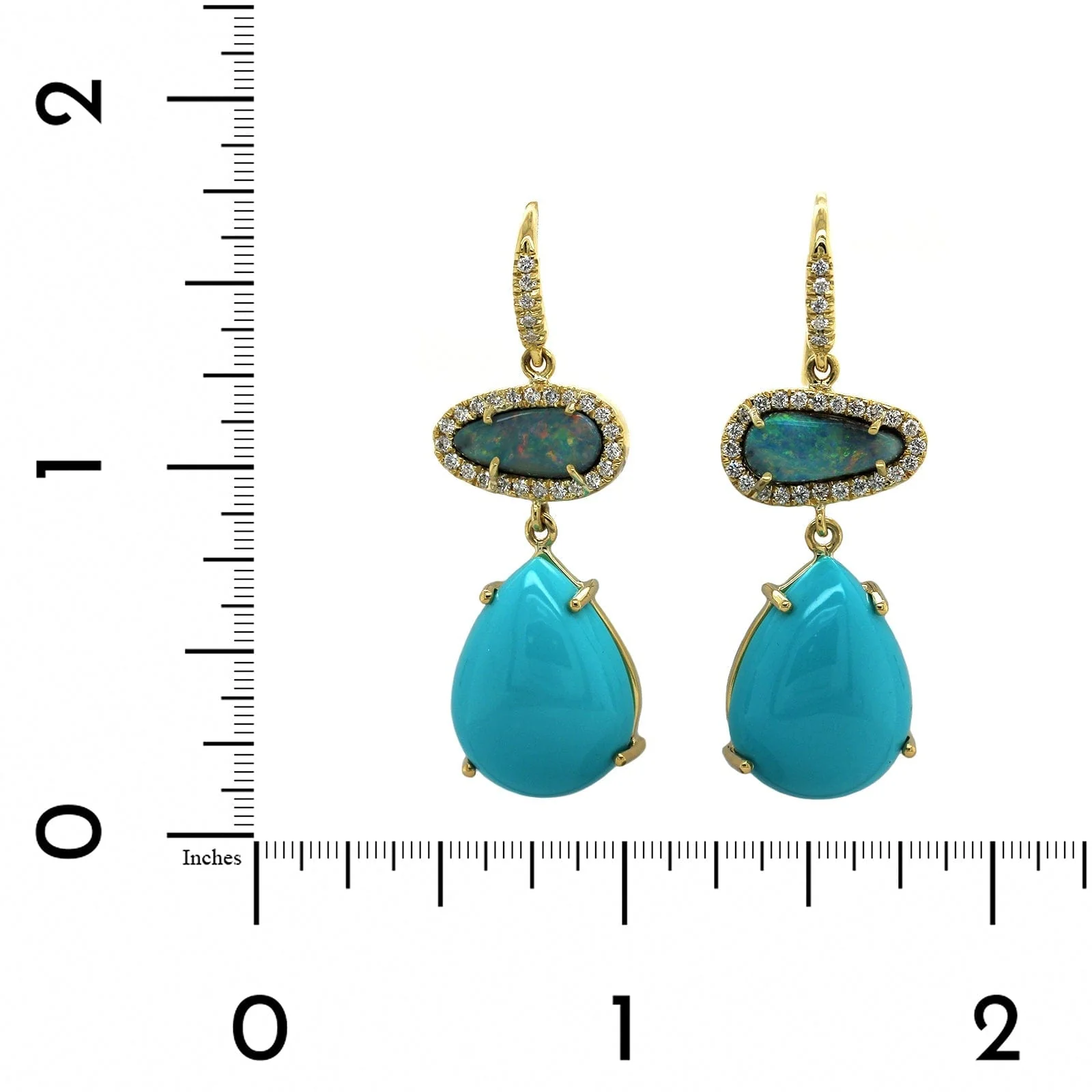18K Yellow Gold Multi Stone Drop Earrings - Image 2