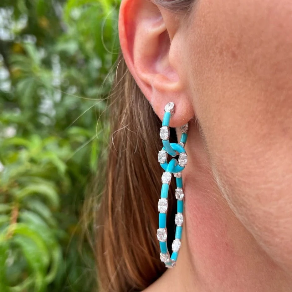 Etho Maria 18K White Gold Diamond and Turquoise Drop Earrings - Image 2